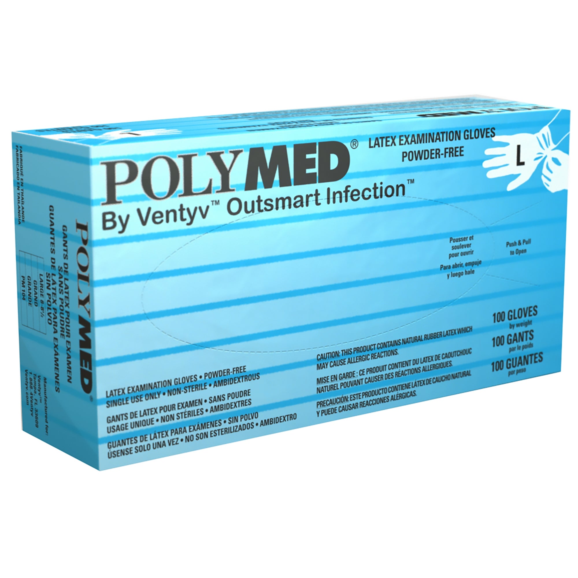 VentyV PM104 Polymed Latex Exam Gloves Large 100/Bx