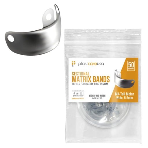 PlastCare MB-M455 M4 Tall Molar Metal Sectional Matrix Bands Wide 5.5mm Soft 50/Pk