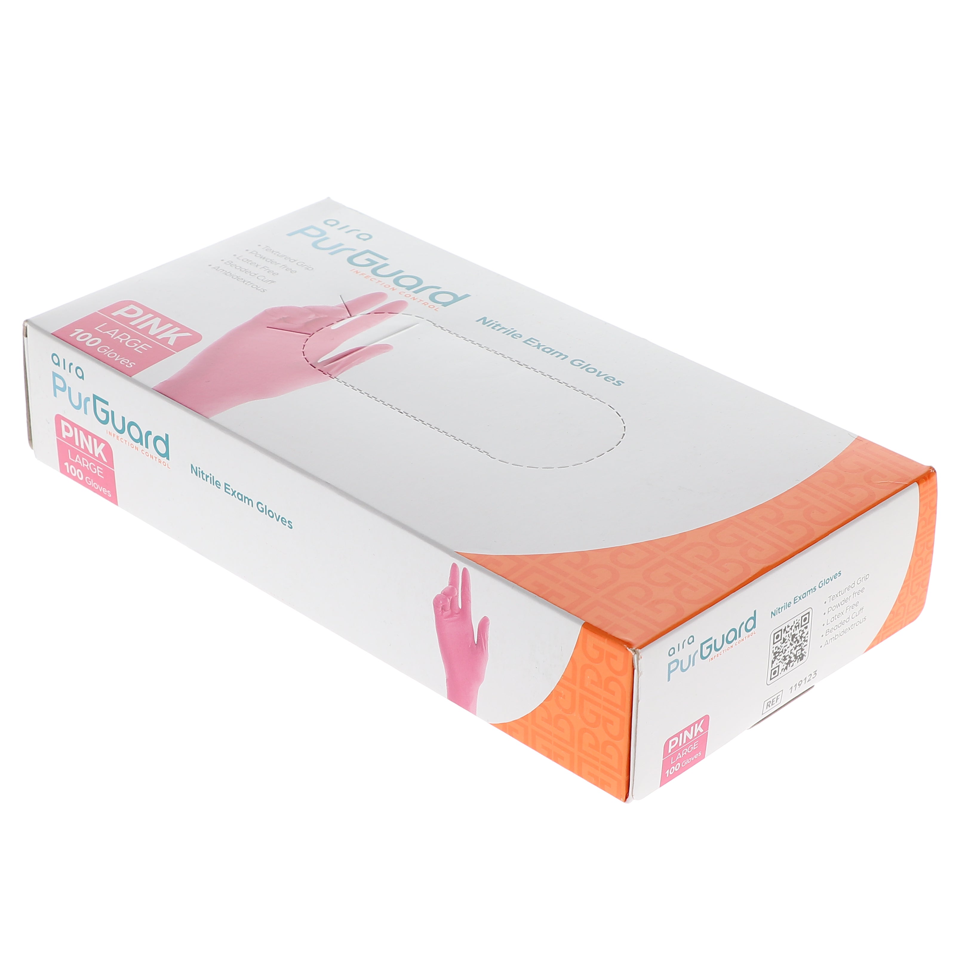 AIRA 119123 PurGuard Nitrile Exam Gloves Pink Large Latex Free Powder Free 100/Bx