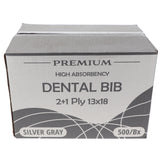 House Brand Dentistry 109218 HSB Dental Patient Bibs 2+1 Ply 13" X 18" Silver Gray 500/Bx