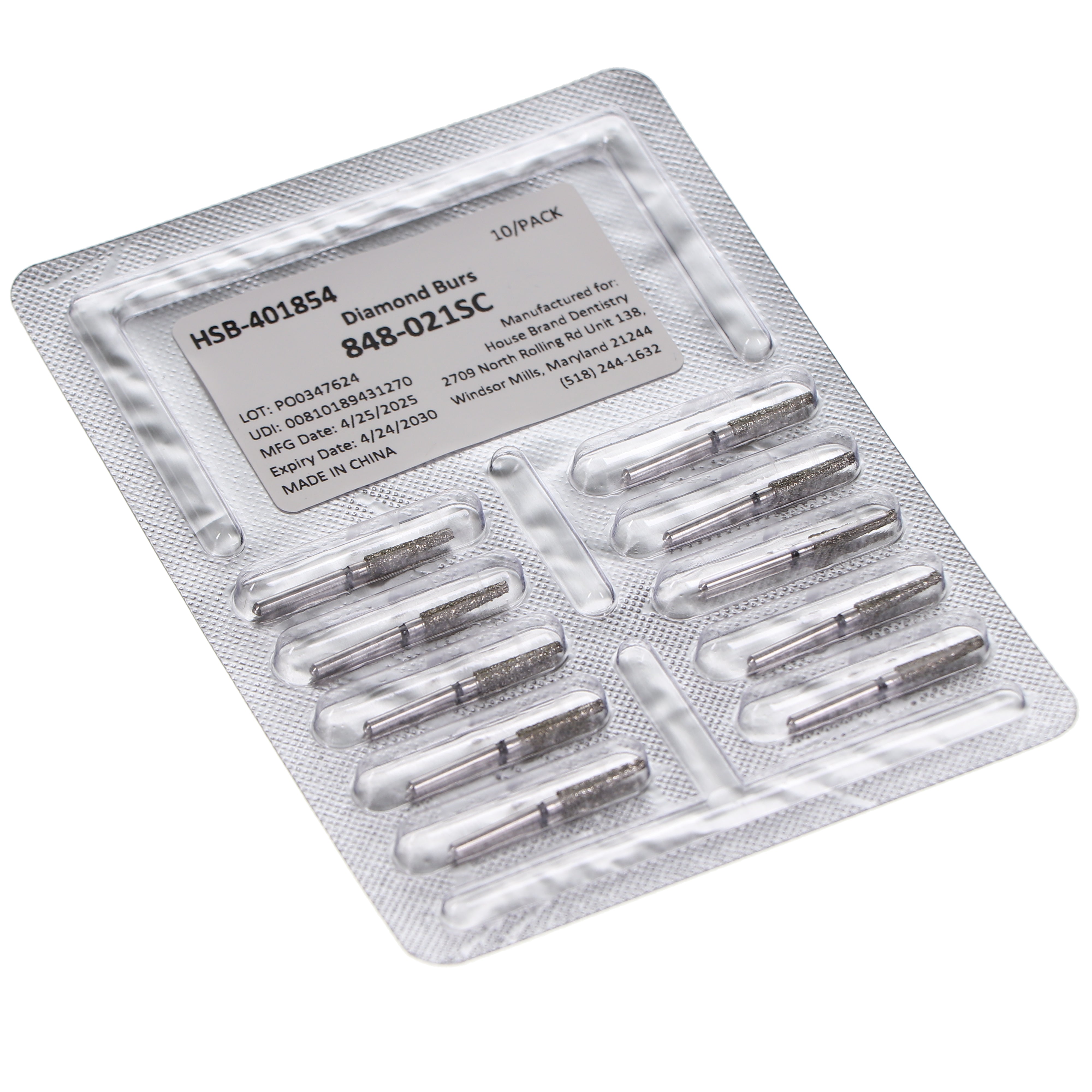 House Brand Dentistry 401854 HSB FG 848-021SC  Flat End Taper Super Coarse Grit Diamond Burs 10/Pk