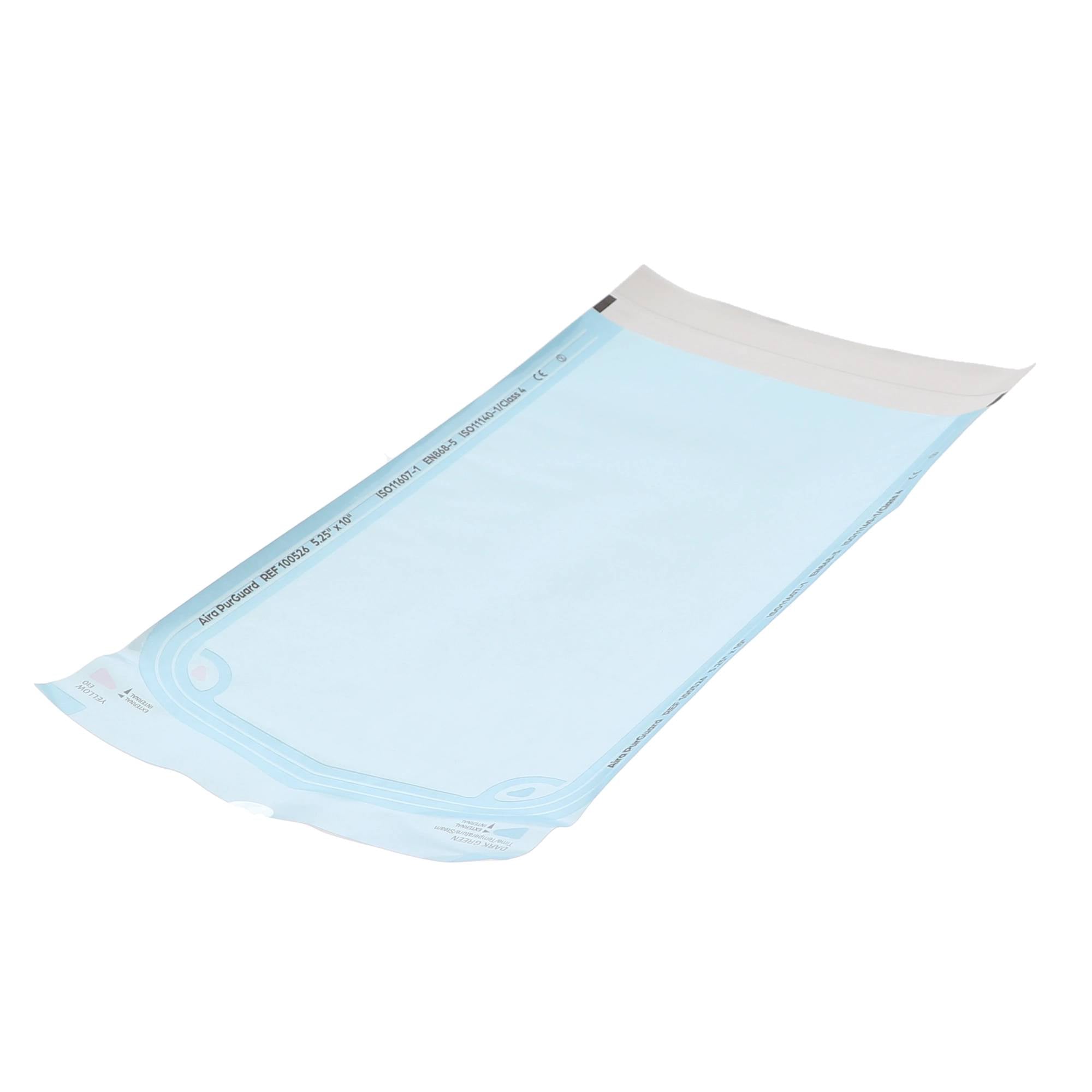 Aira 100526 PurGuard Paper/Blue Film Self-Sealing Sterilization Pouches 5.25