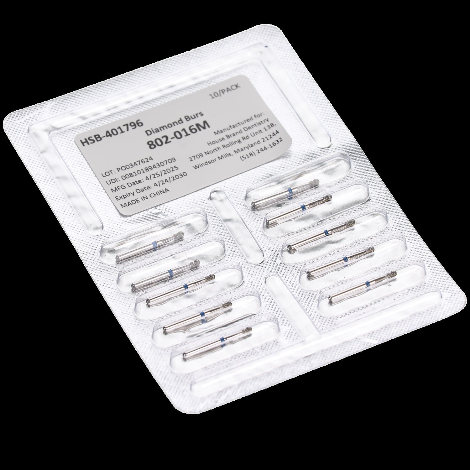 House Brand Dentistry 401796 HSB FG 802-016M Round Neck Medium Grit Diamond Burs 10/Pk