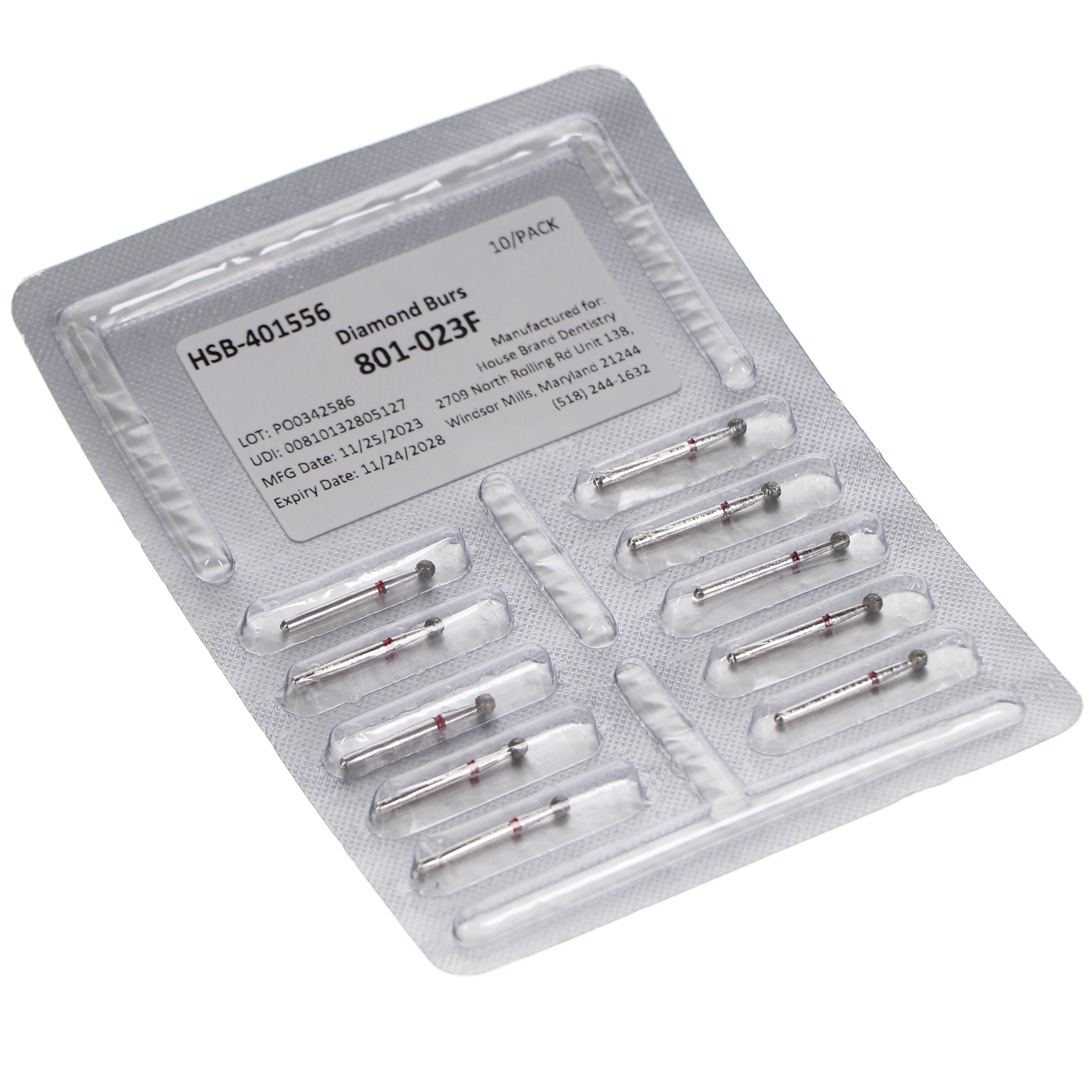 House Brand Dentistry 401556 HSB FG 801-023M Medium Grit Round Diamond Burs 10/Pk