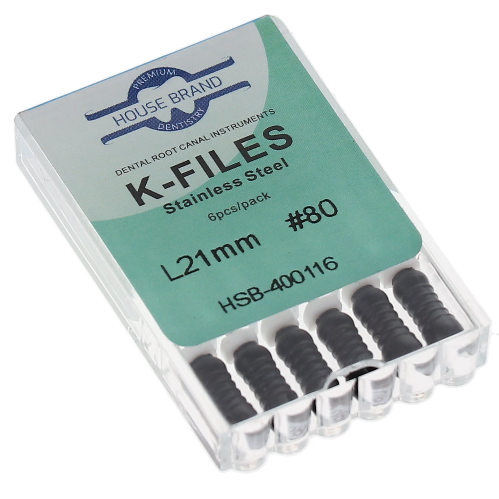 House Brand Dentistry 400116 HSB Endodontic K-Files 21mm #80 Black Stainless Steel 6/Pk