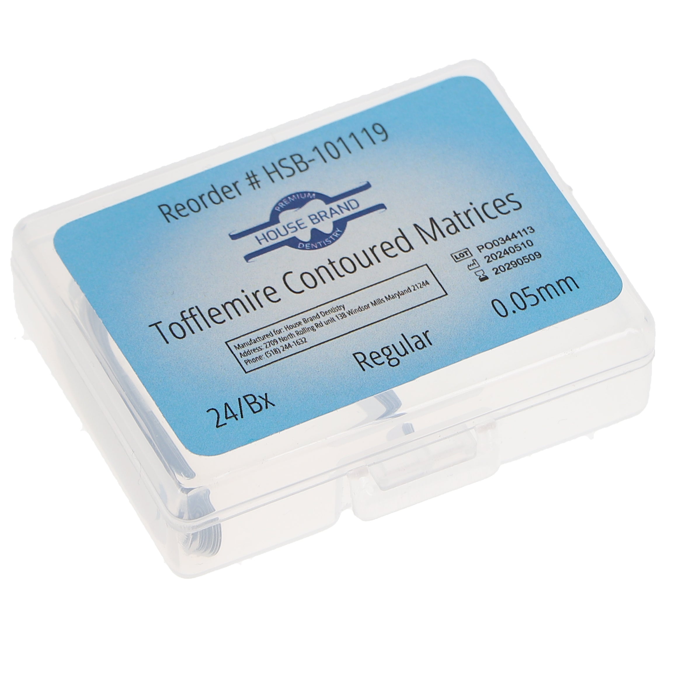 House Brand Dentistry 101119 HSB Tofflemire Contour Matrix Bands Regular .002