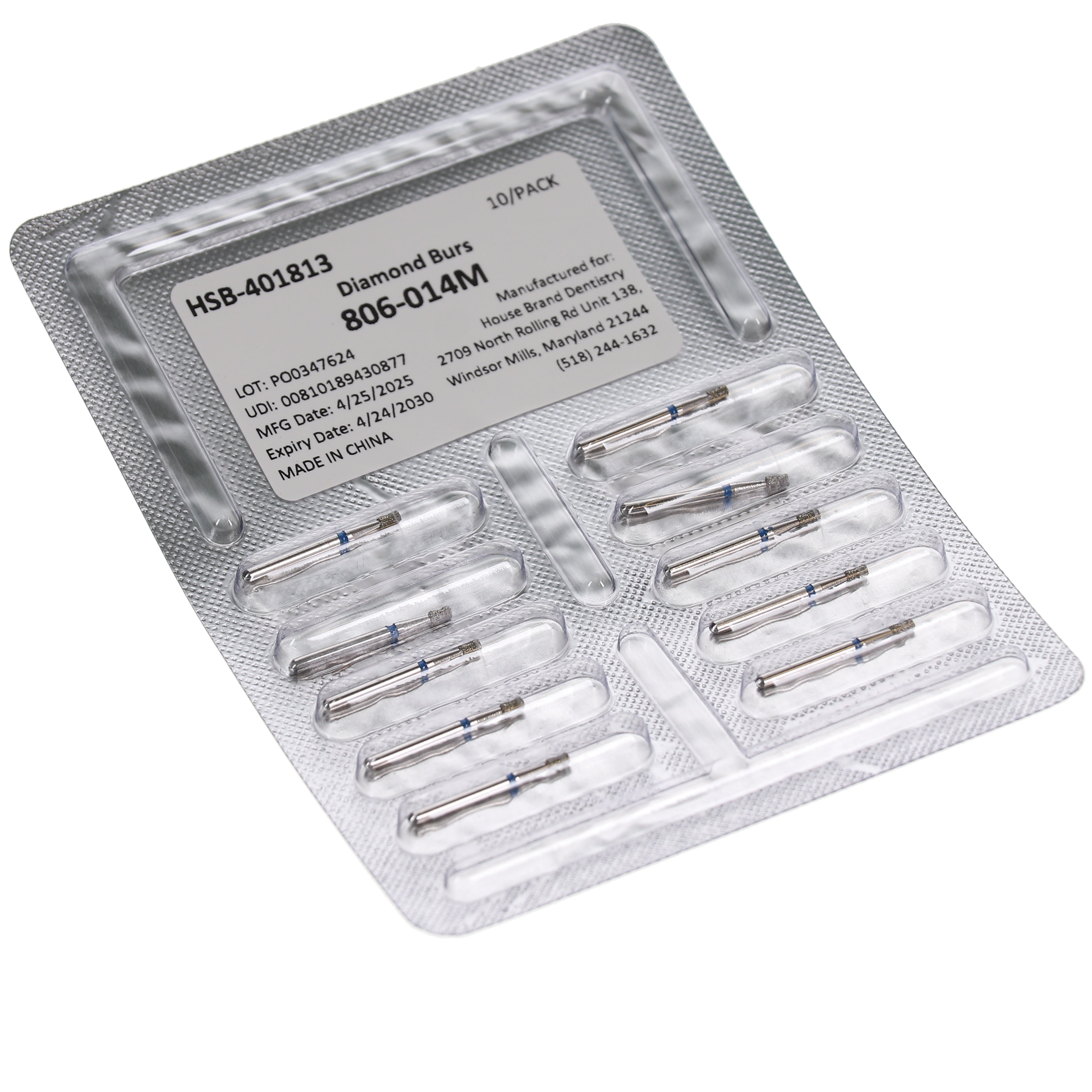 House Brand Dentistry 401813 HSB FG 806-014M Double Inverted Cone Medium Grit Diamond Burs 10/Pk
