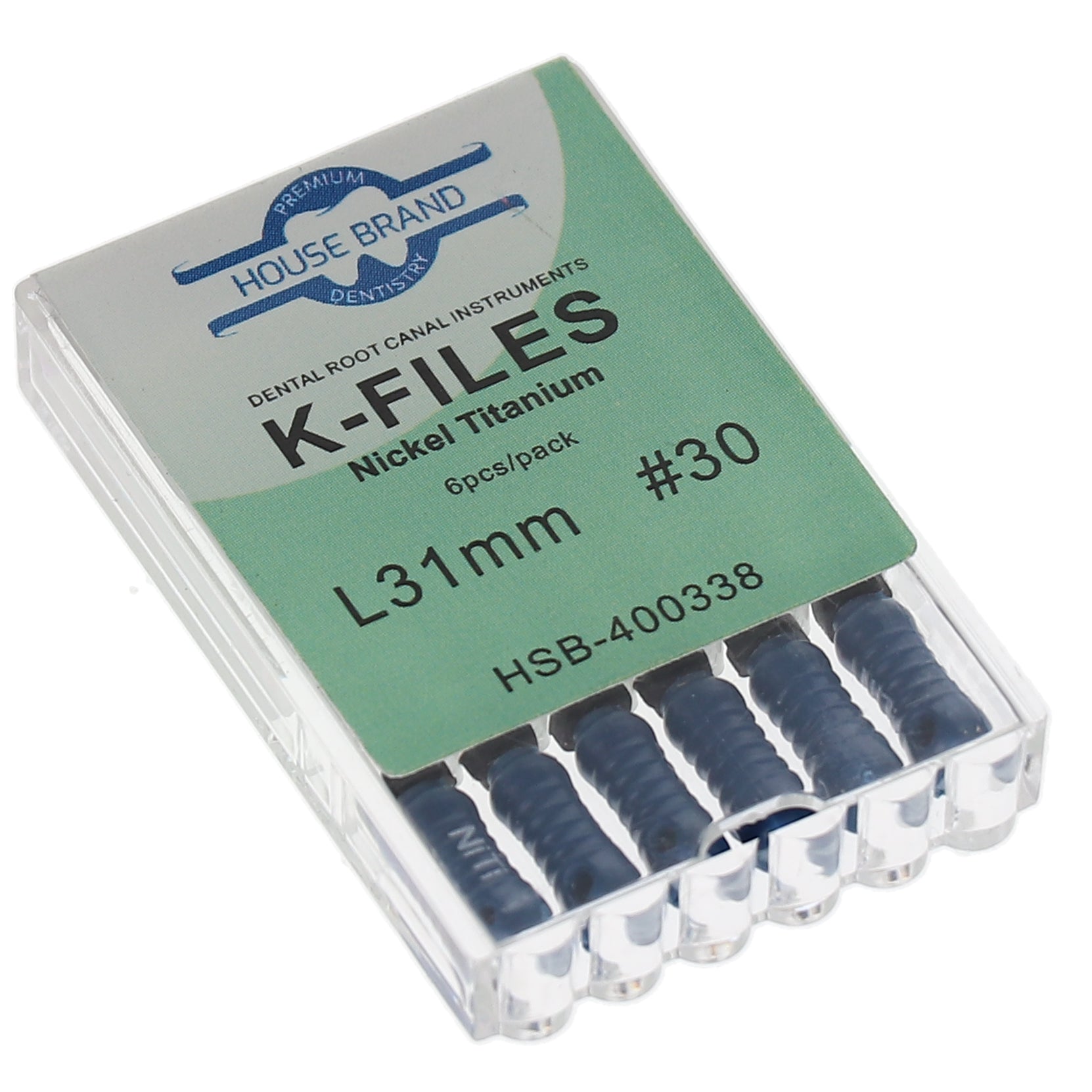 House Brand Dentistry 400338 HSB Endodontic K-Files NiTi 31mm #30 6/Pk