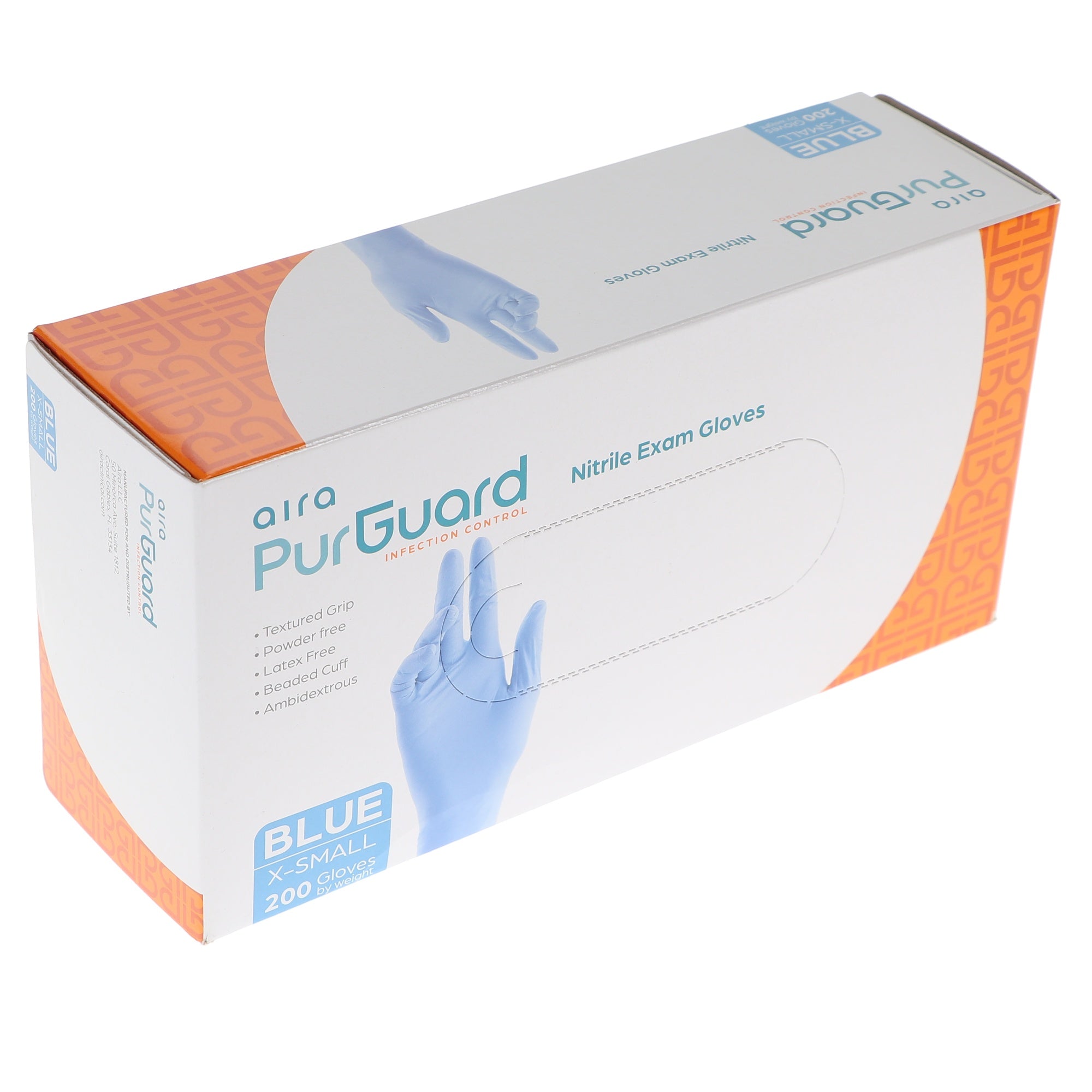 Aira 119200 PurGuard Nitrile Exam Gloves Blue Extra Small Latex Free 200/Bx