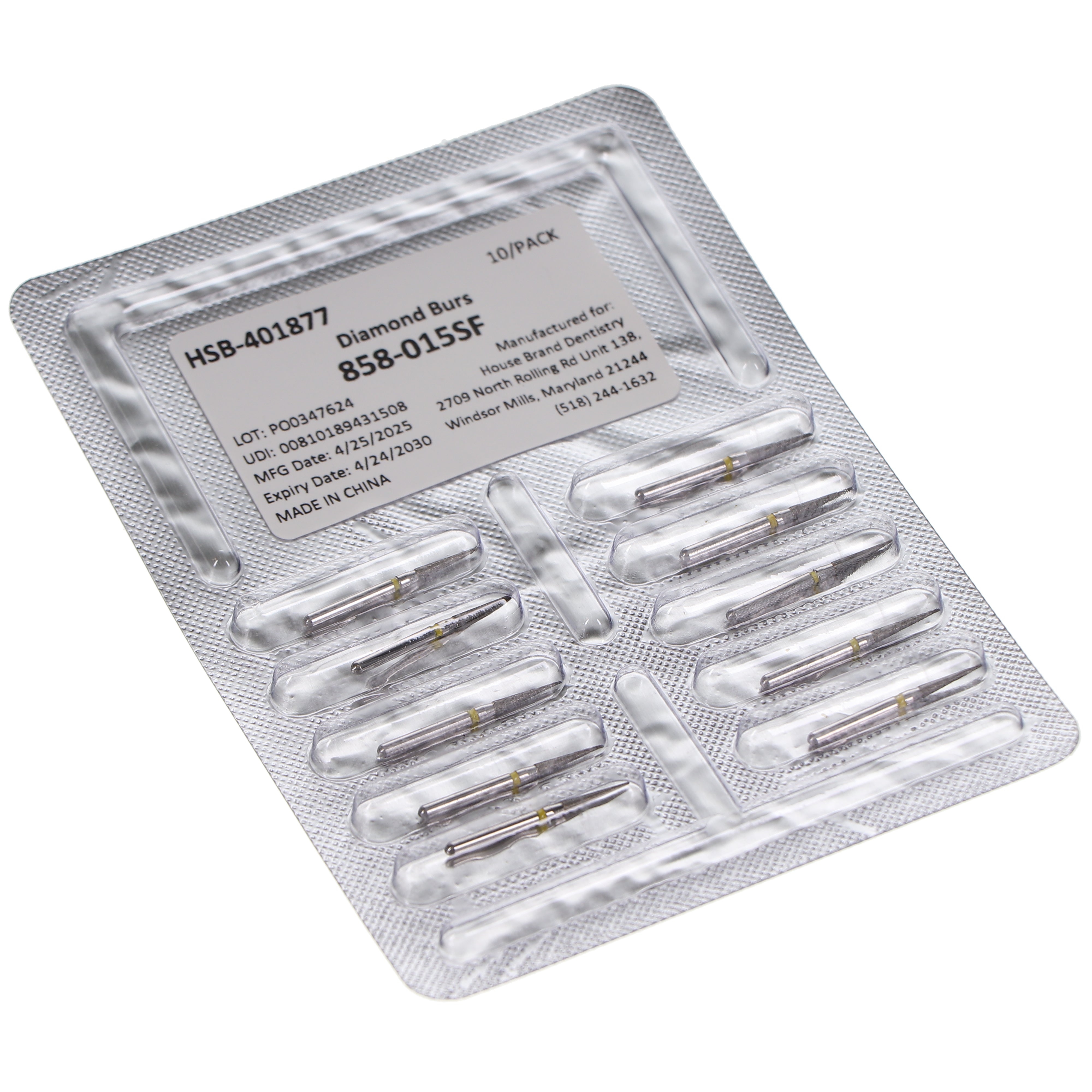 House Brand Dentistry 401877 HSB FG 858-015SF Needle Super Fine Grit Diamond Burs 10/Pk