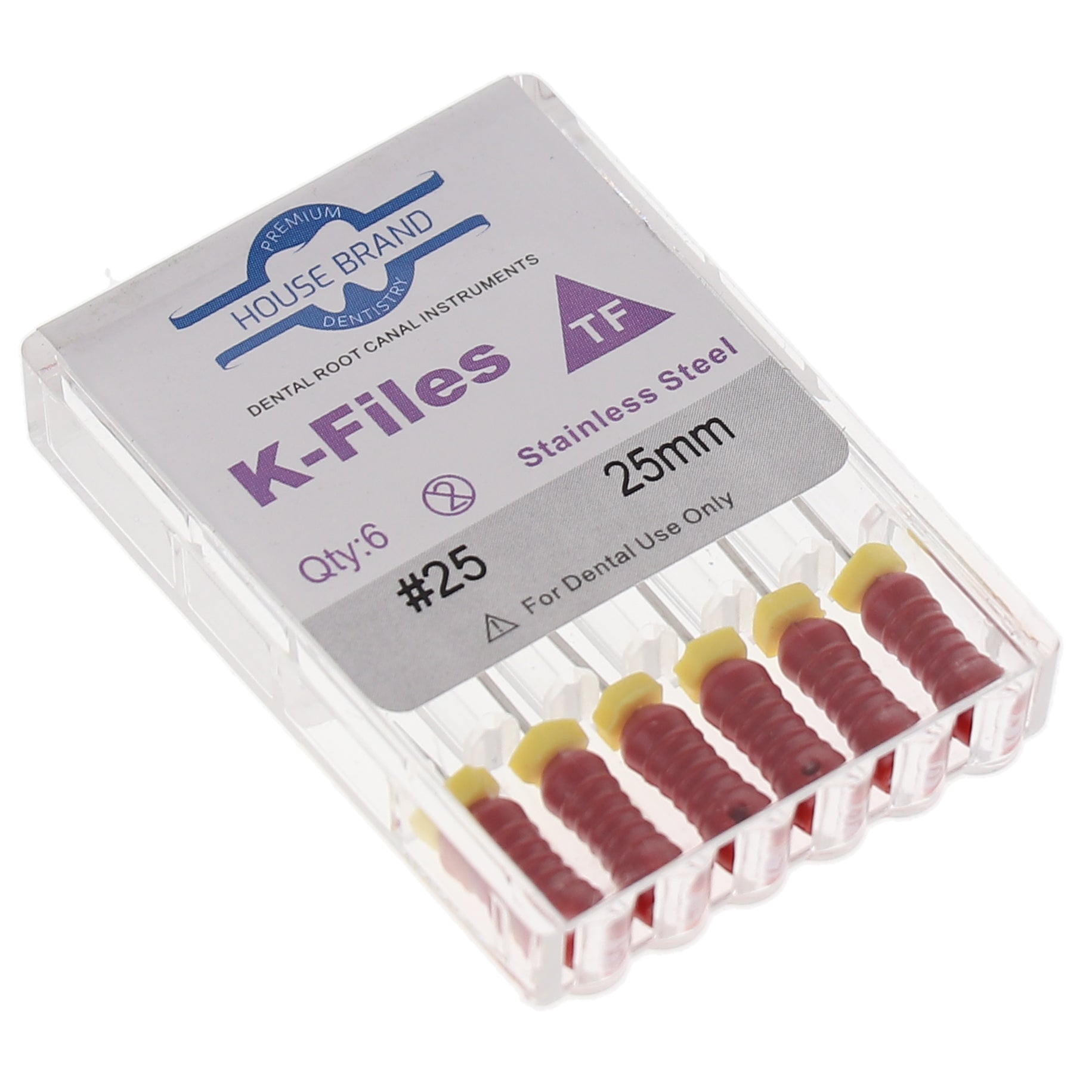 House Brand Dentistry 400218 HSB K-Files Flex-Type 25mm #25 Red Stainless Steel 6/Pk