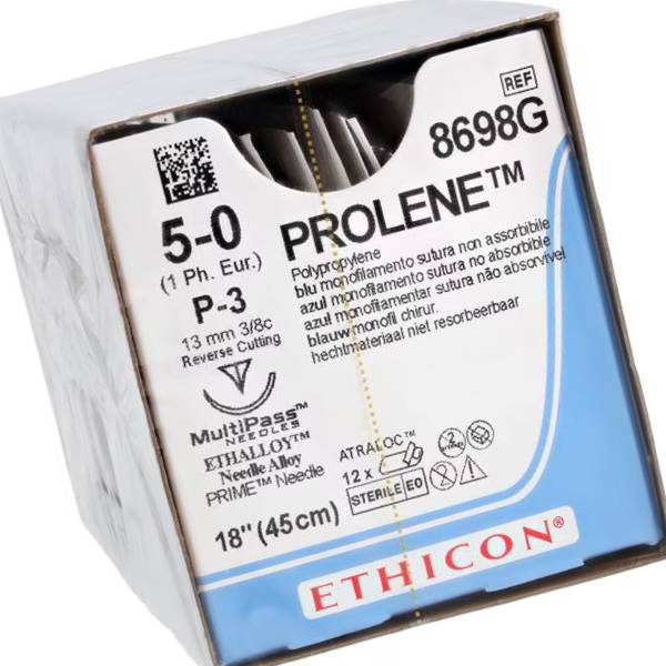 J&J Ethicon 8698G Monofilament Sutures Blue P-3 5/0 18'' 12/Bx