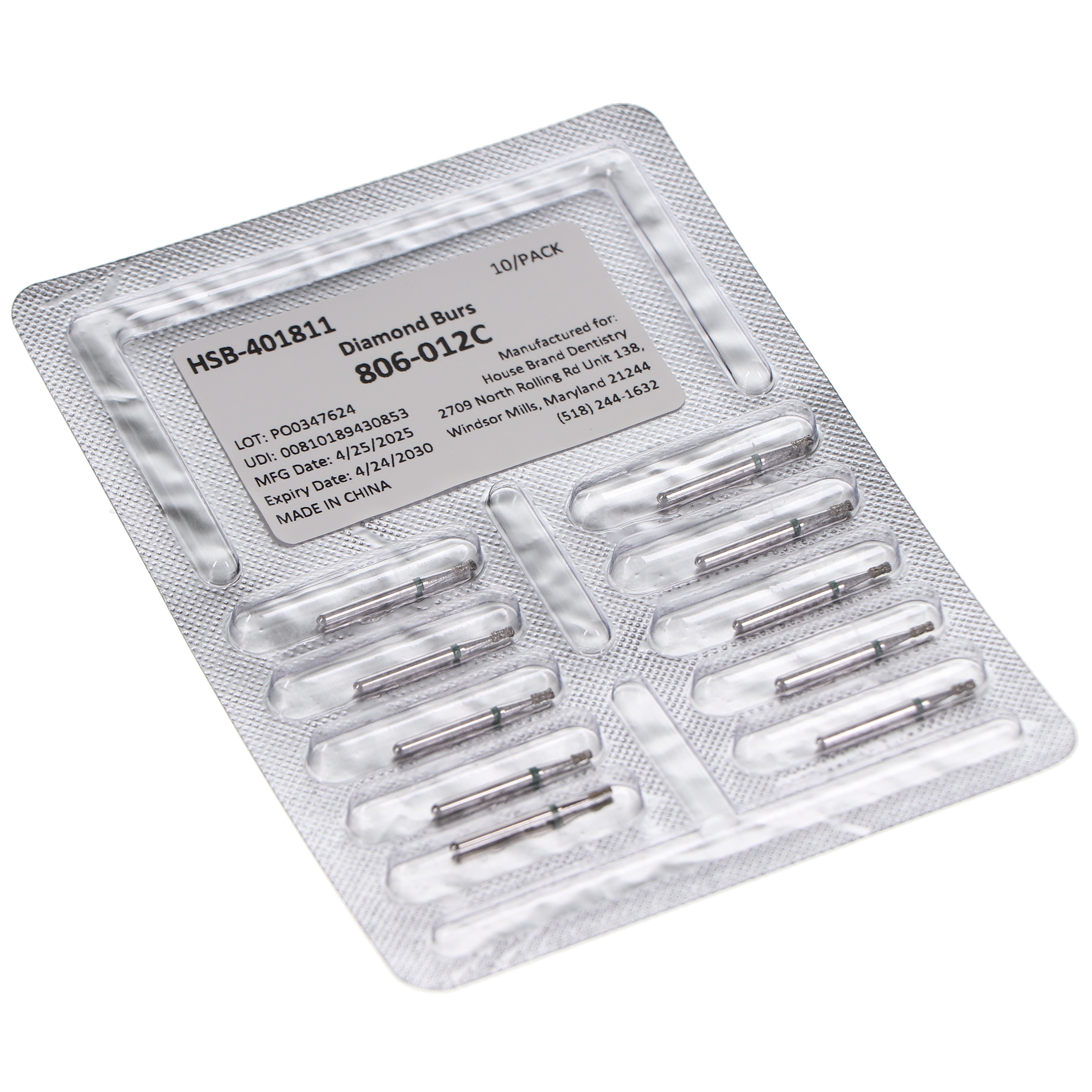 House Brand Dentistry 401811 HSB FG 806-012C Double Inverted Cone Coarse Grit Diamond Burs 10/Pk
