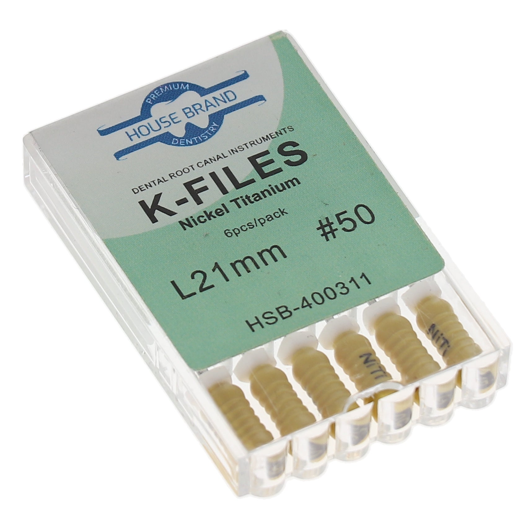 House Brand Dentistry 400311 HSB Endodontic K-Files NiTi 21mm #50 6/Pk