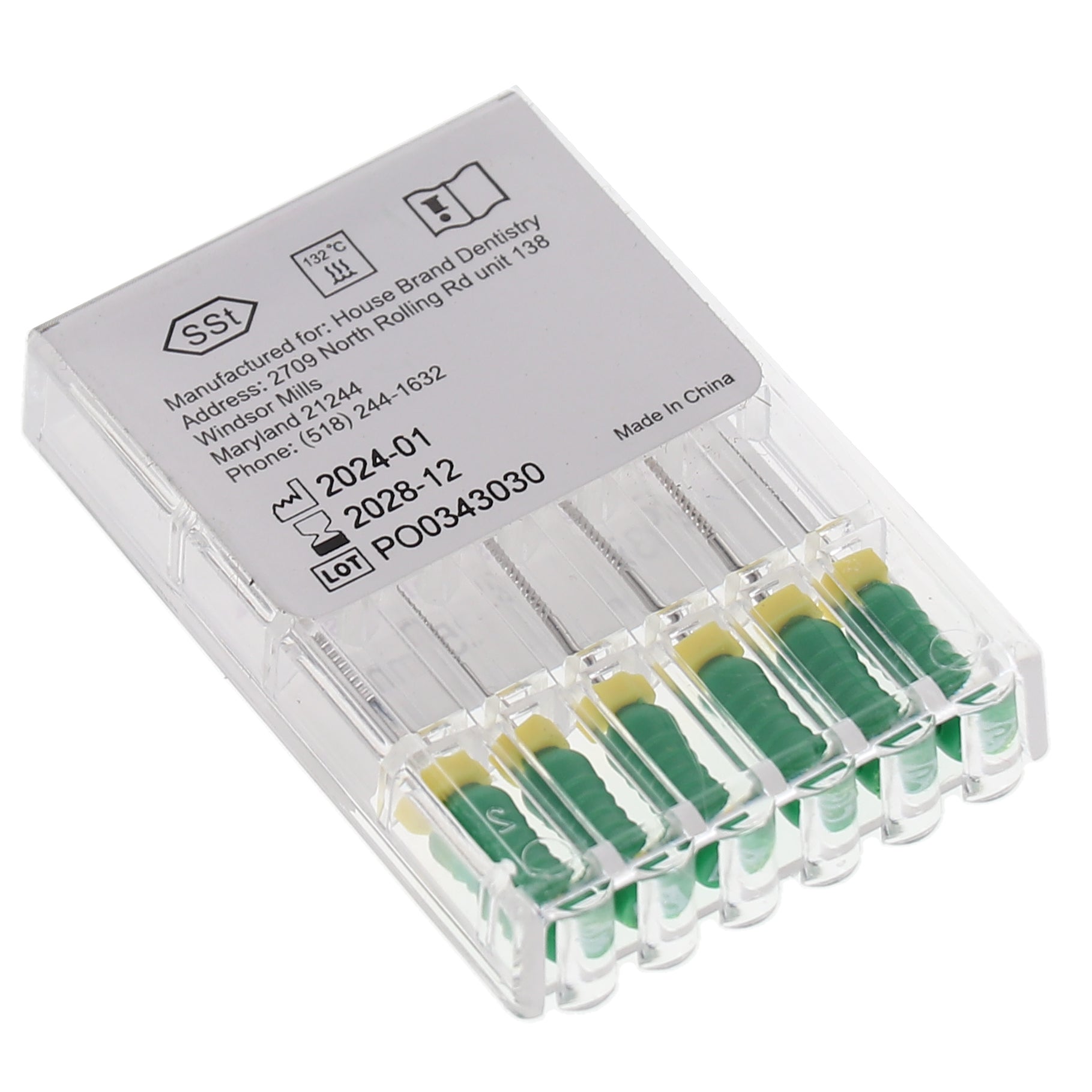 House Brand Dentistry 400220 HSB K-Files Flex-Type 25mm #35 Green Stainless Steel 6/Pk