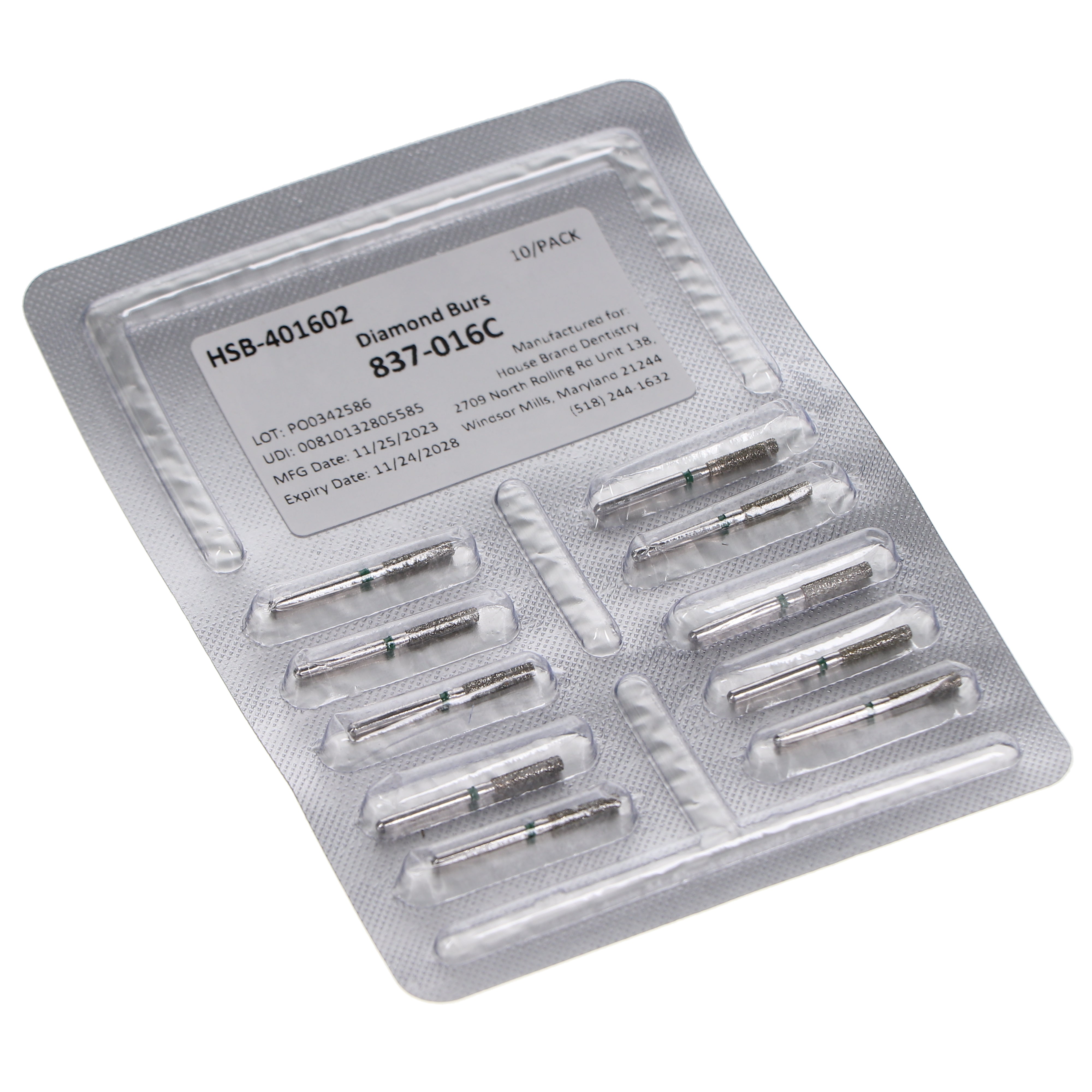 House Brand Dentistry 401602 HSB FG 837-016C Flat End Cylinder Coarse Grit Diamond Burs 10/Pk