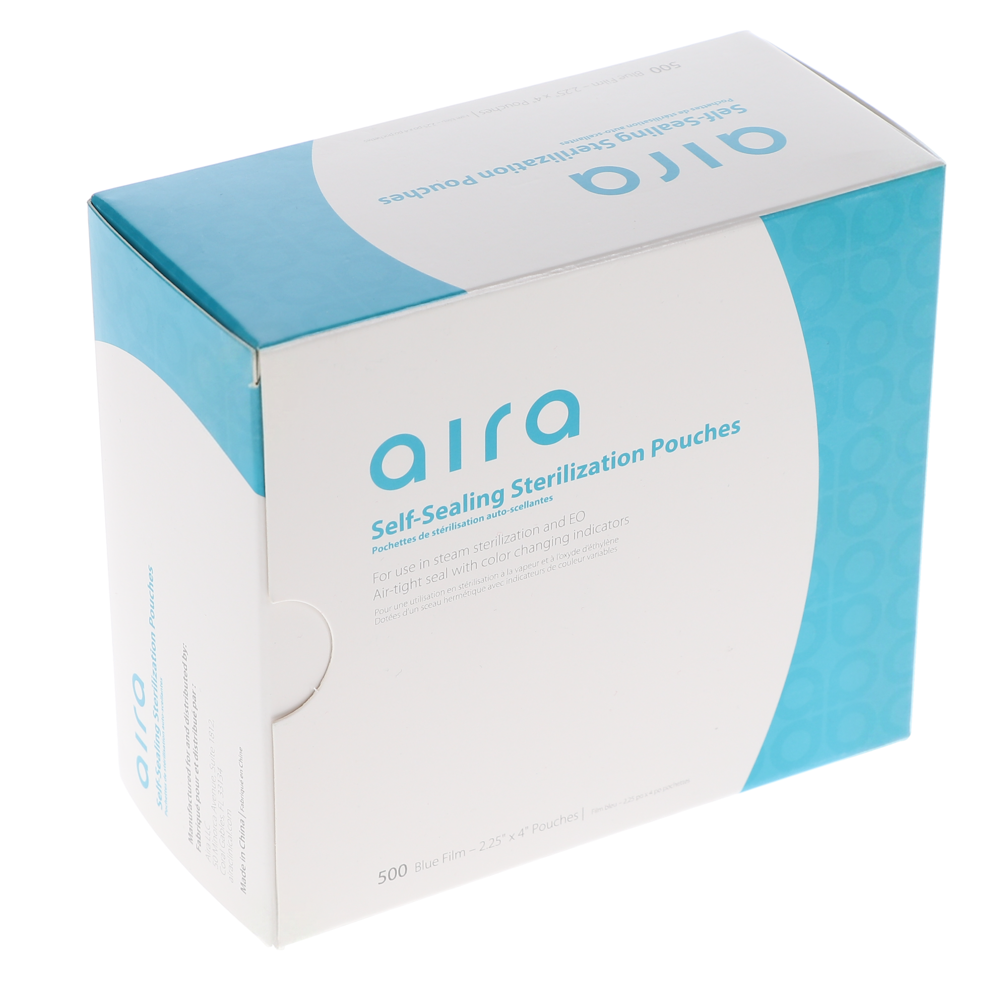 Aira 100590 Sterilization Pouch, Class 4, Self-Sealing, Blue Film, 2.25