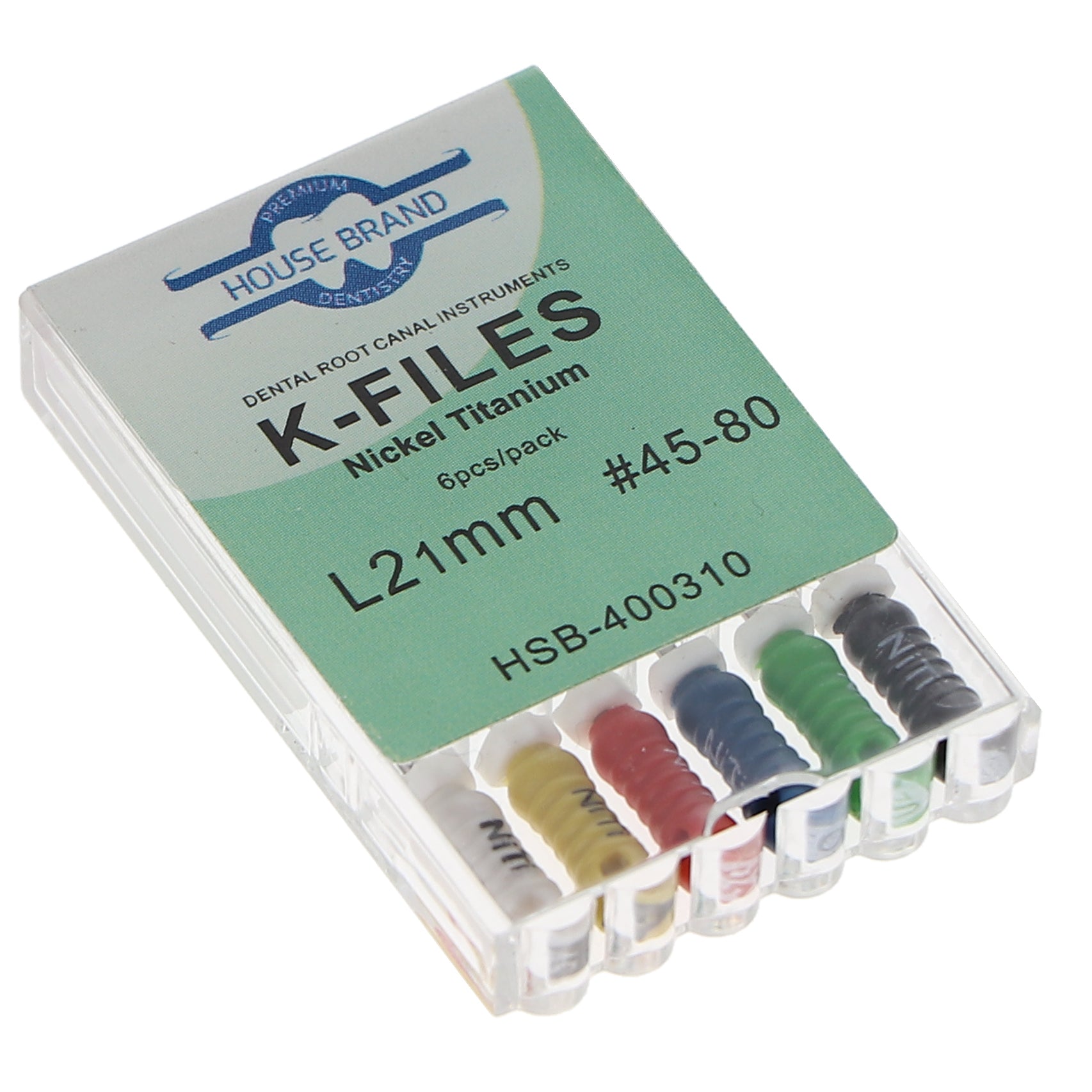 House Brand Dentistry 400310 HSB Endodontic K-Files NiTi 21mm #45-80 6/Pk