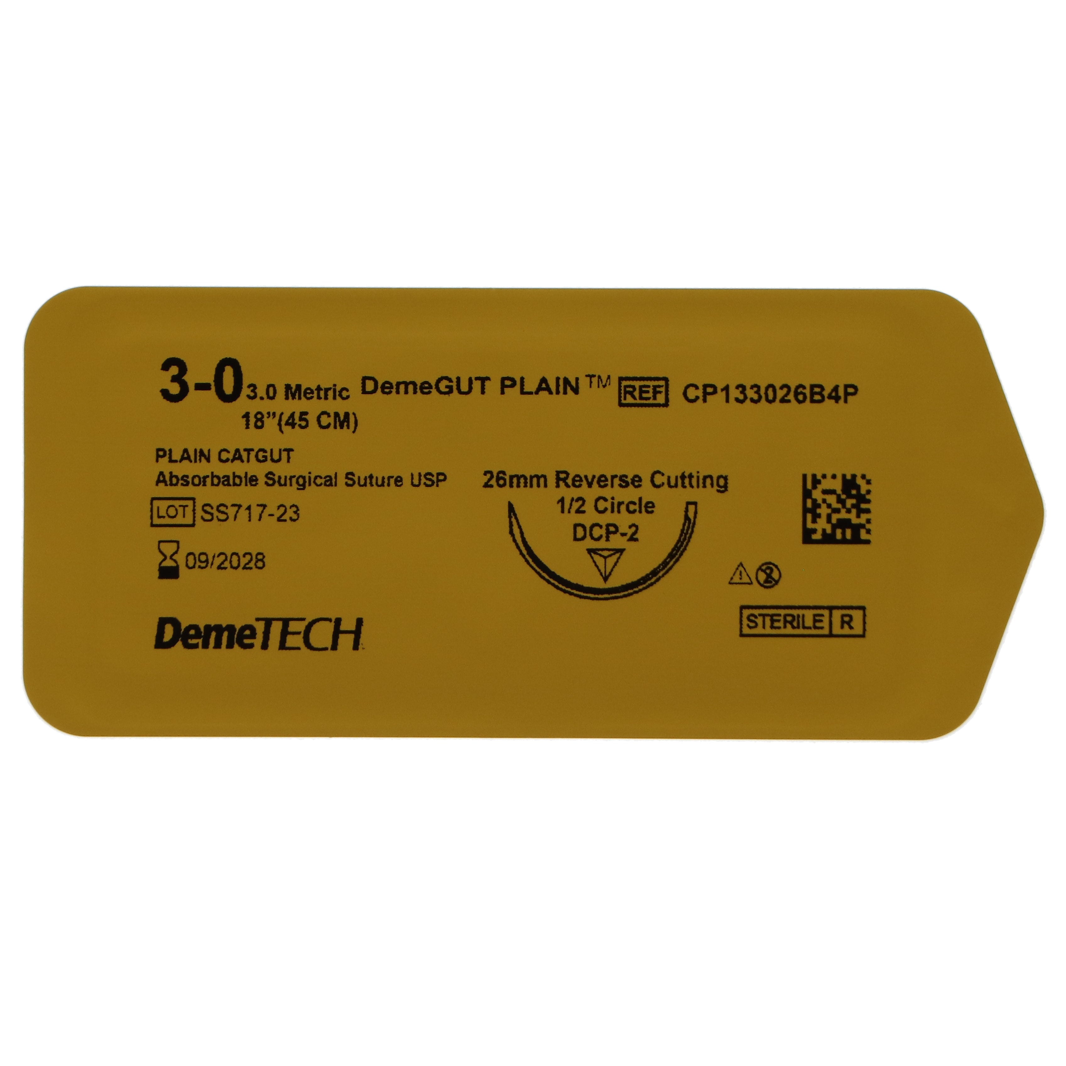 House Brand Dentistry 103138 HSB Plain Gut Reverse Cutting Sutures Beige 45cm 3/0 26mm DCP-2 1/2 Circle 12/Bx