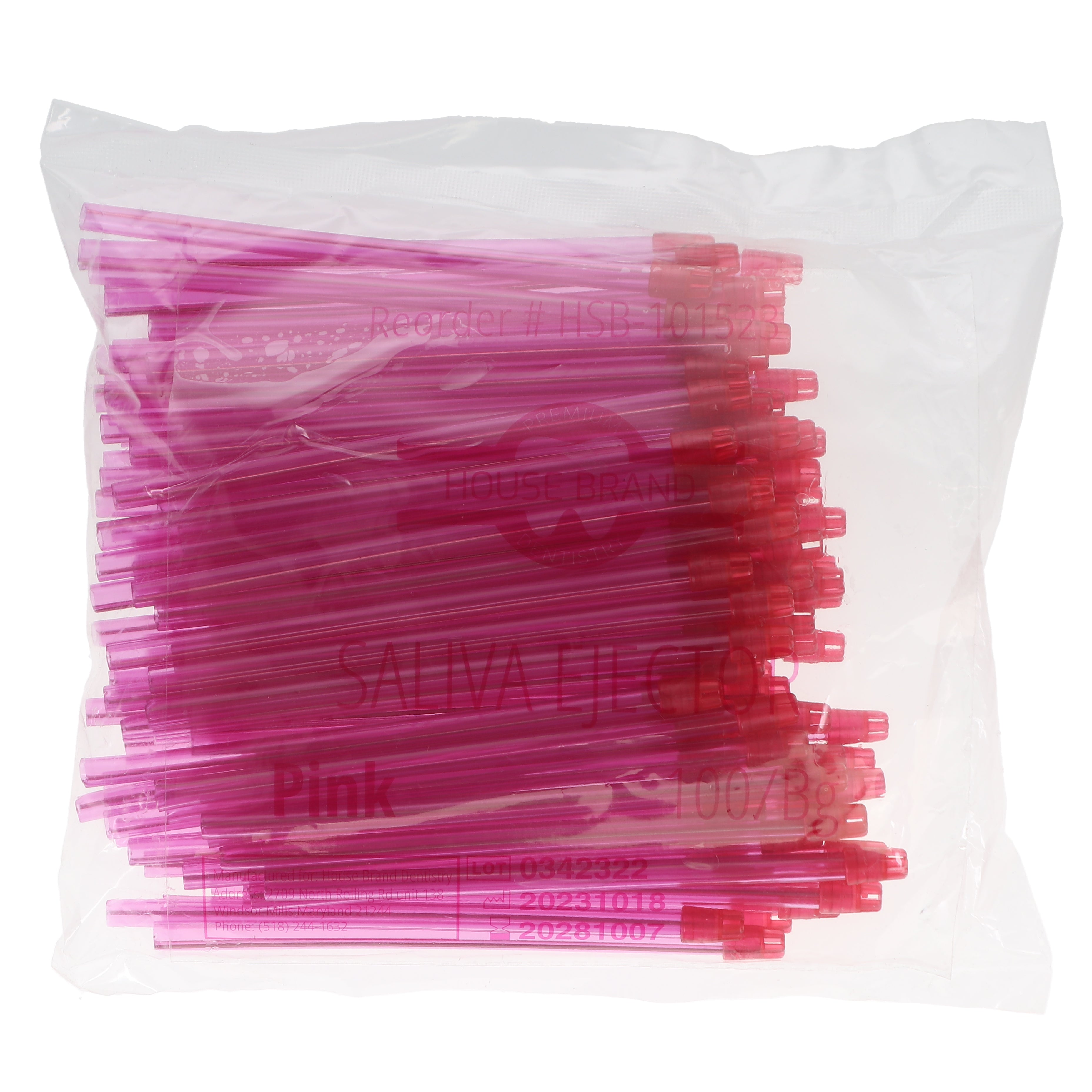 House Brand Dentistry 101523 HSB Oral Saliva Ejectors Pink/Tip Pink 100/Pk