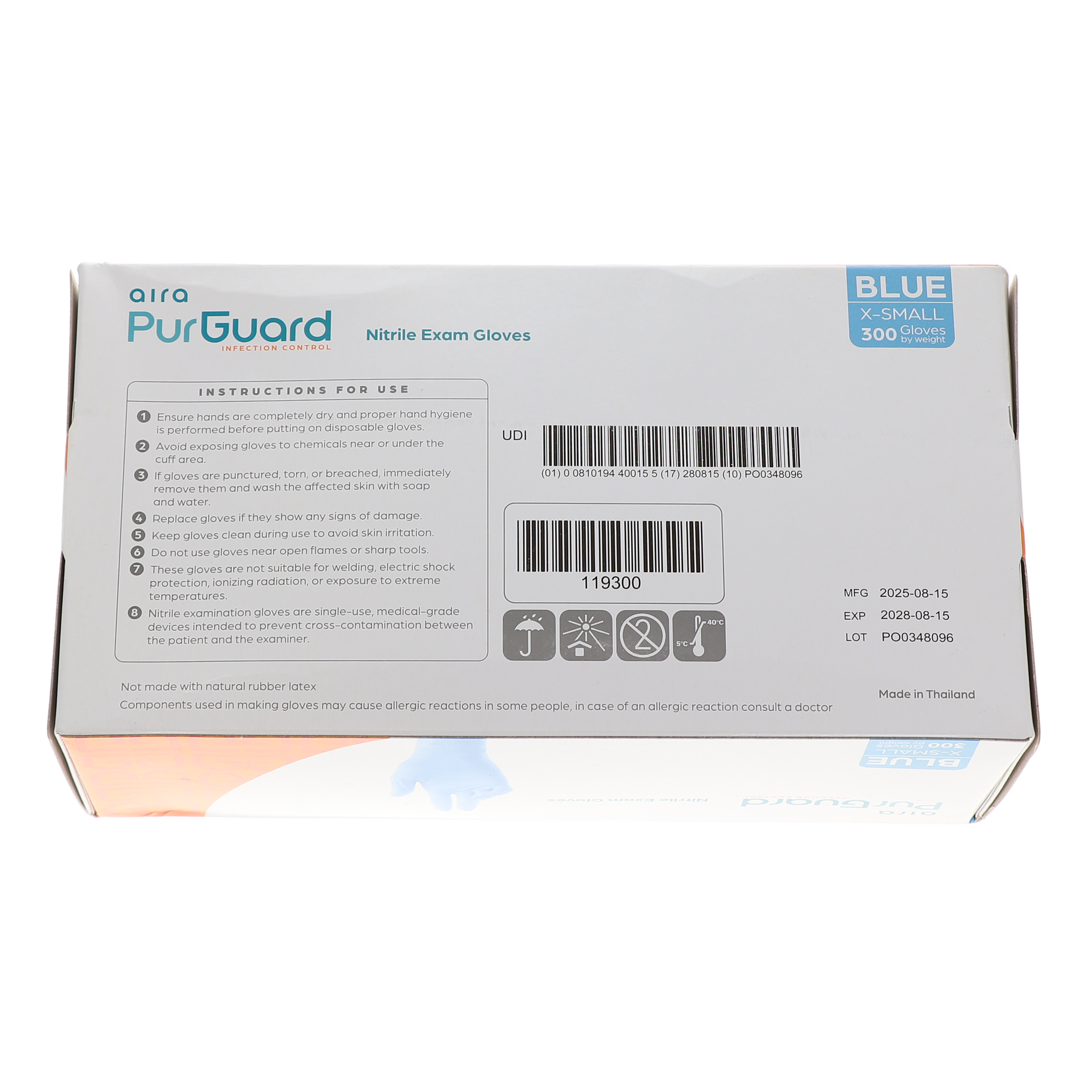 Aira 119300 PurGuard Nitrile Exam Gloves Extra Small 300/Bx