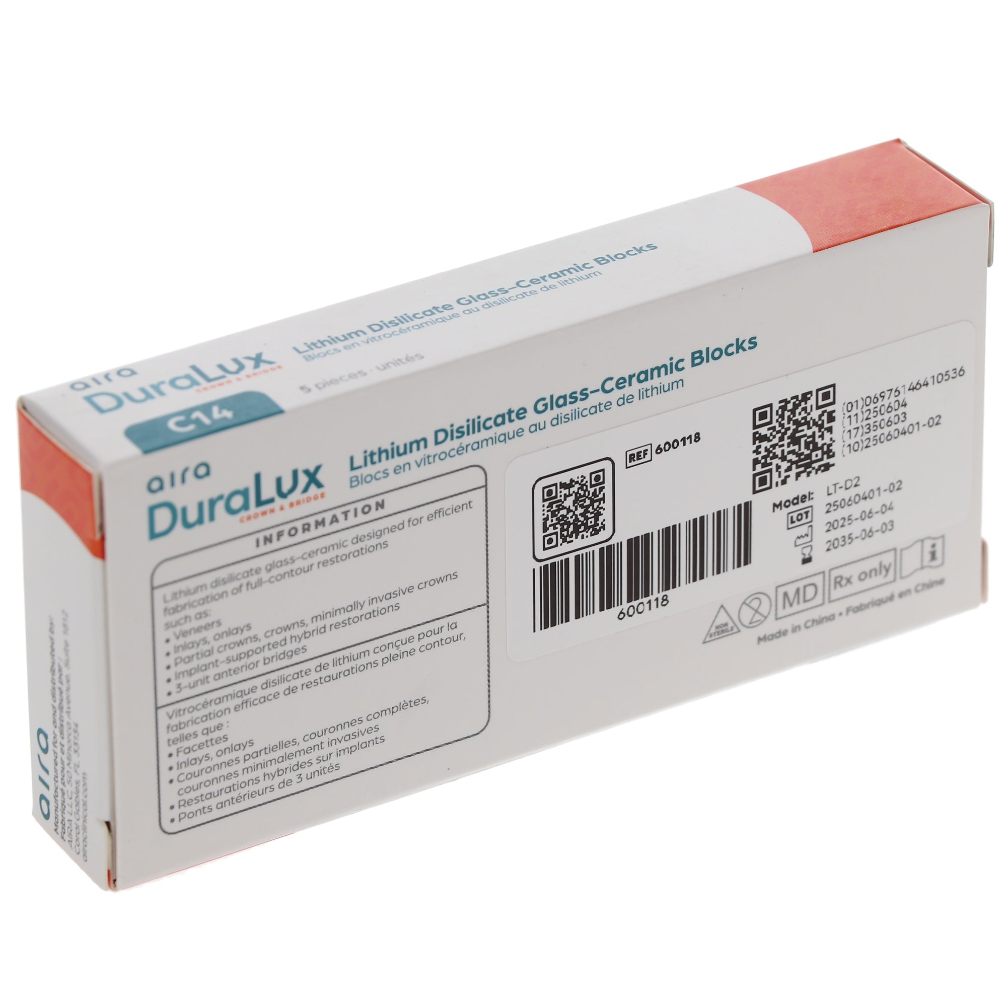 Aira 600118 DuraLux IPS e.max Type Blocks CAD inLab LT D2 C14 5/Pk