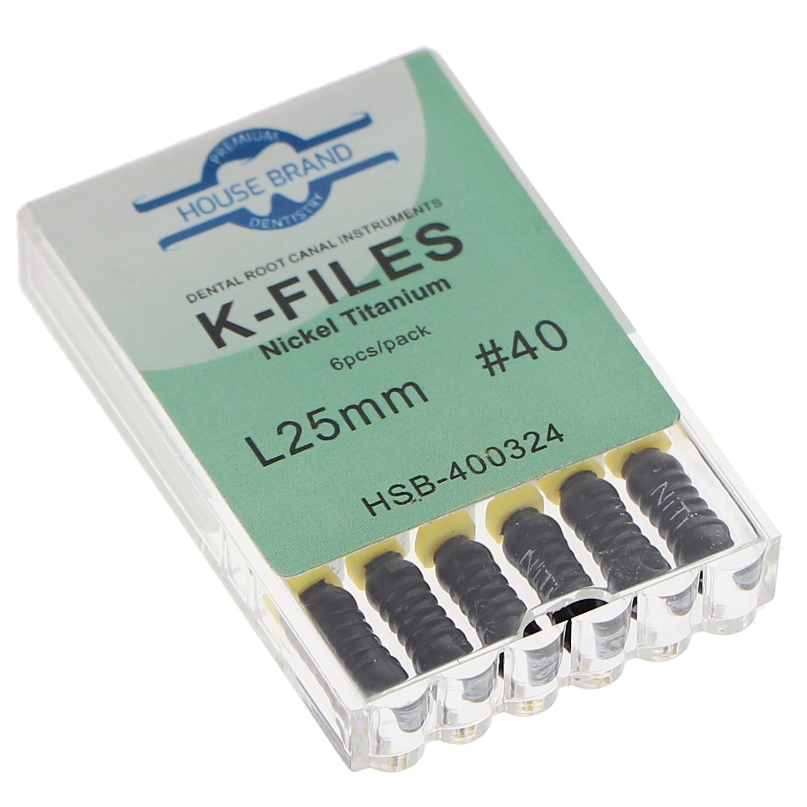 House Brand Dentistry 400324 HSB Endodontic K-Files NiTi 25mm #40 6/Pk