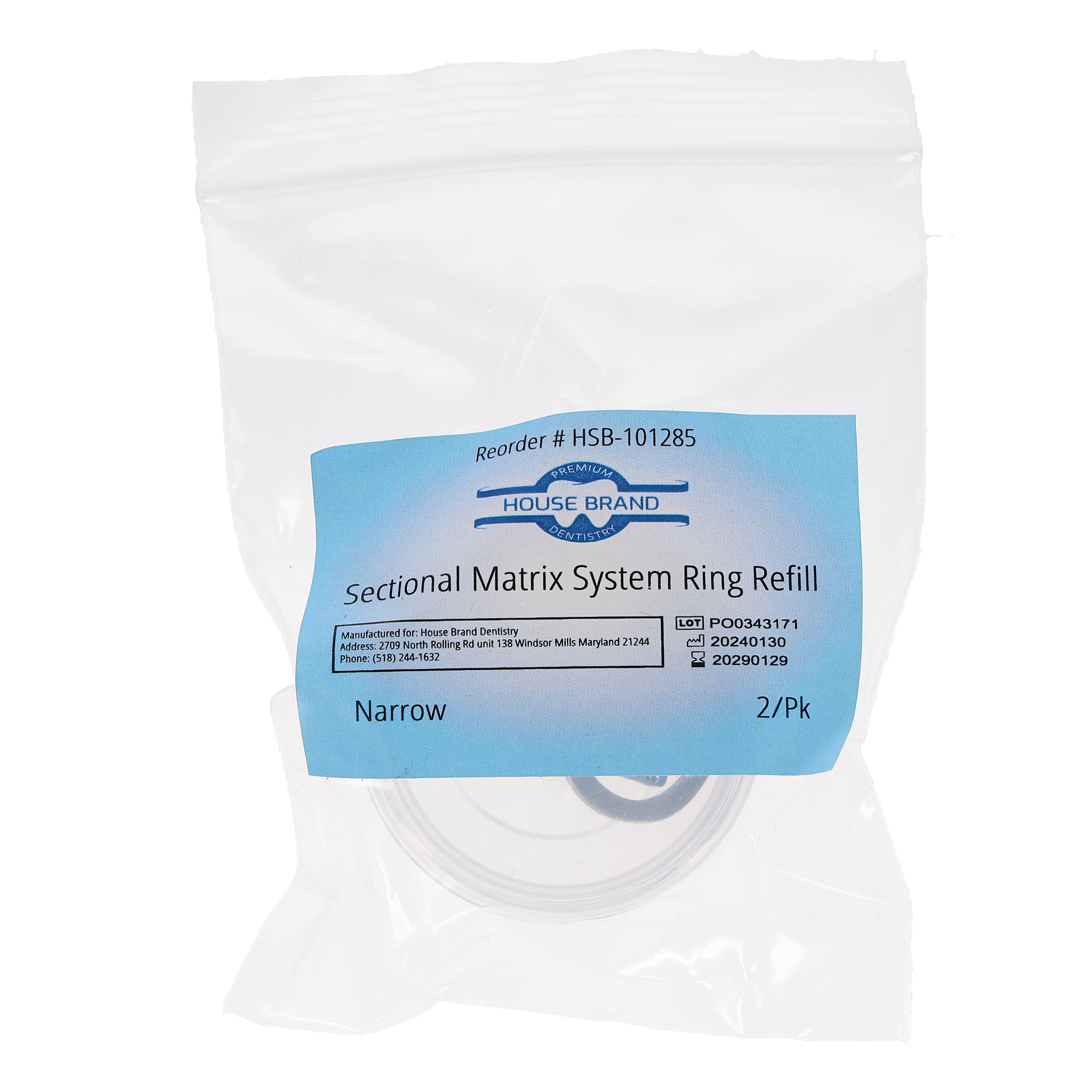 House Brand Dentistry 101285 HSB Sectional Matrix System Rings Narrow 2/Pk