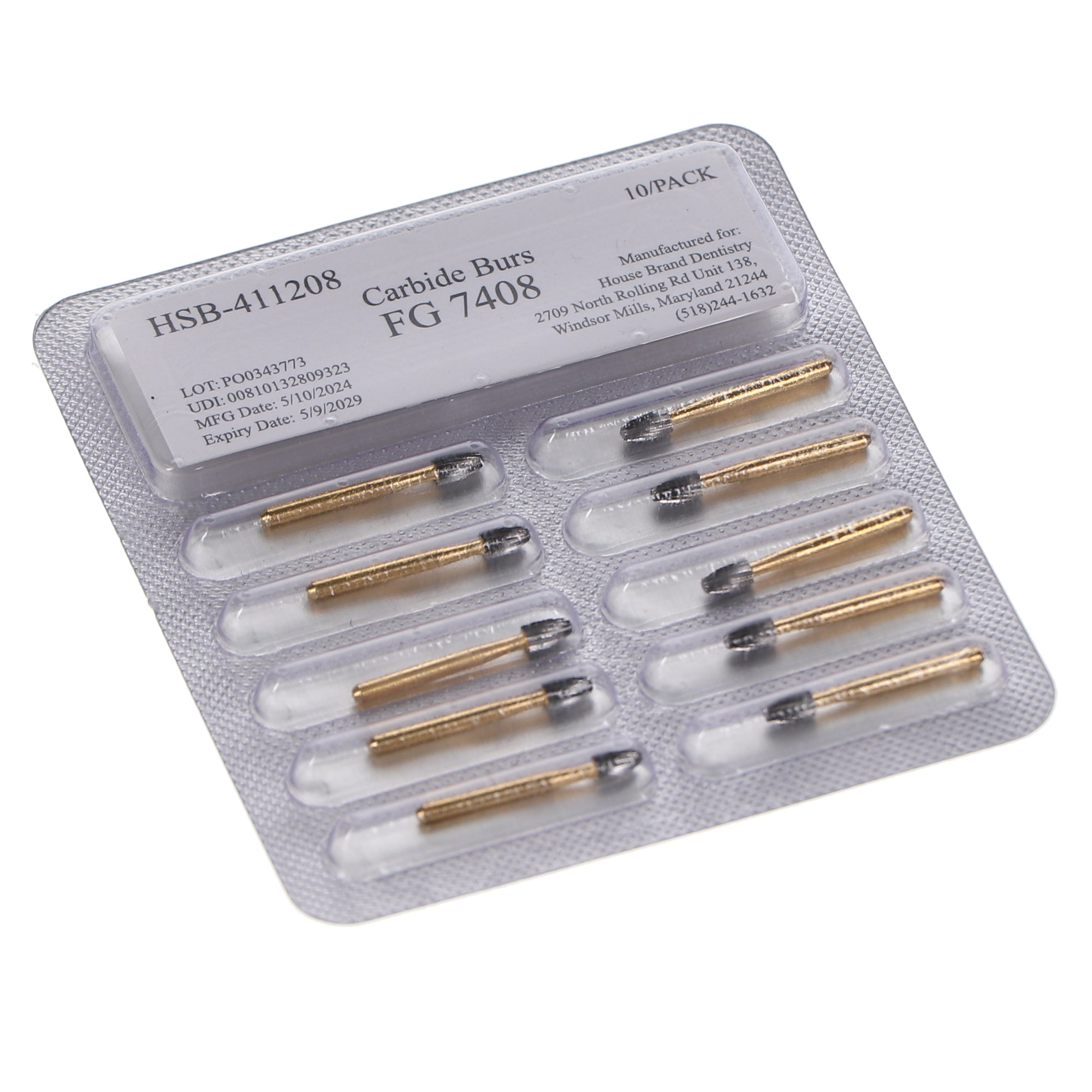 House Brand Dentistry 411208 HSB FG #7408 Egg Trimming & Finishing Carbide Burs 10/Pk