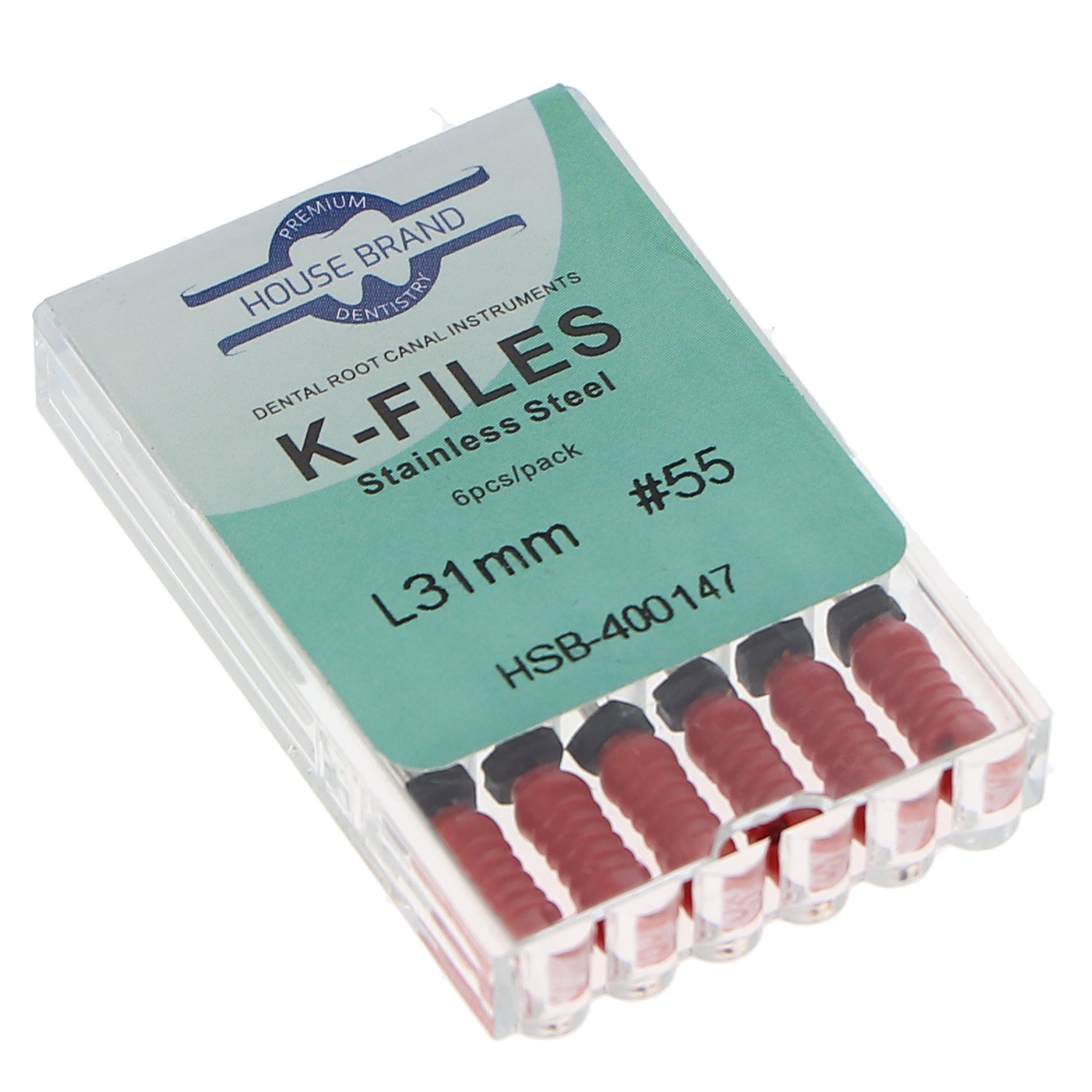 House Brand Dentistry 400147 HSB Endodontic K-Files 31mm #55 Red Stainless Steel 6/Pk