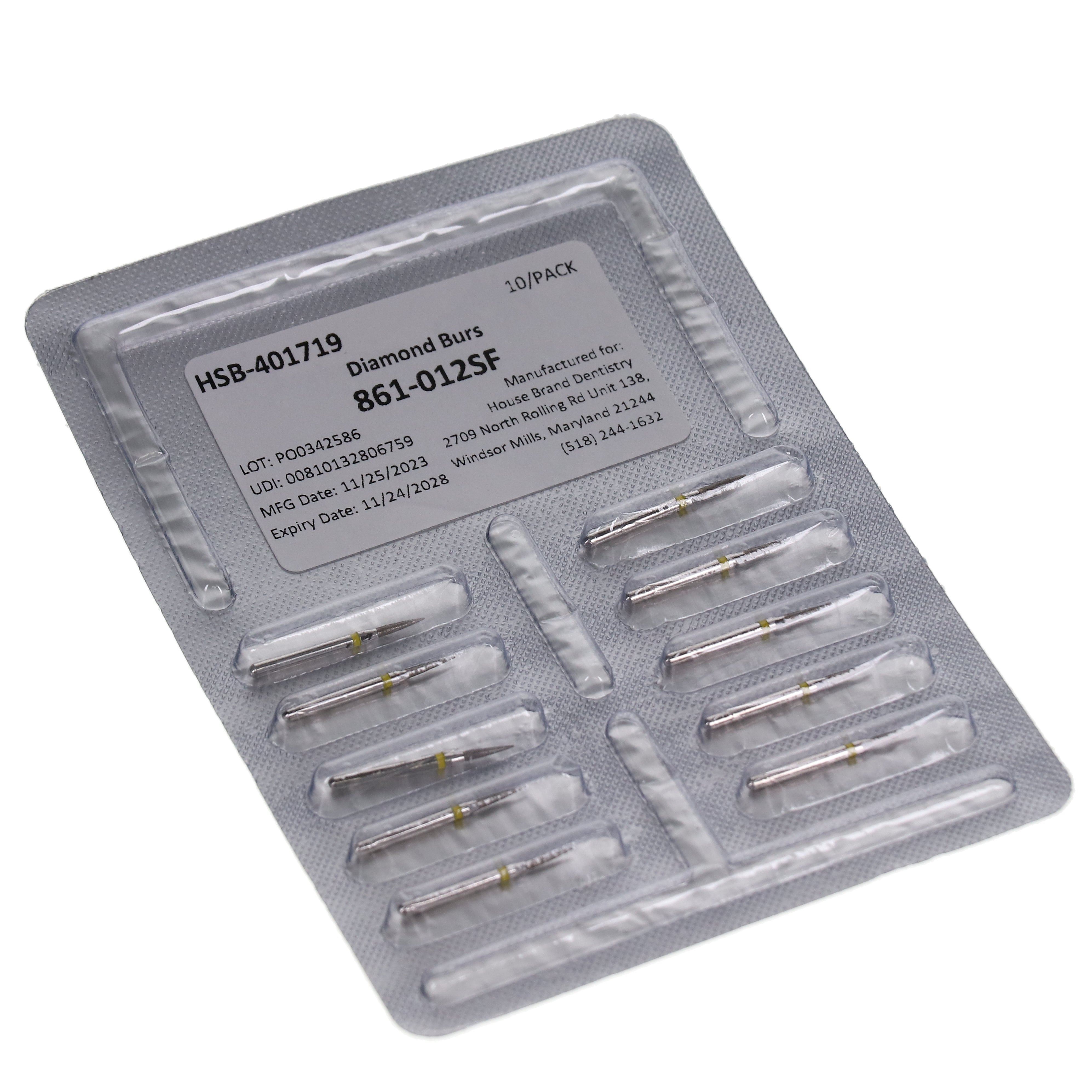 House Brand Dentistry 401719 HSB FG 861-012SF Flame Super Fine Grit Diamond Burs 10/Pk