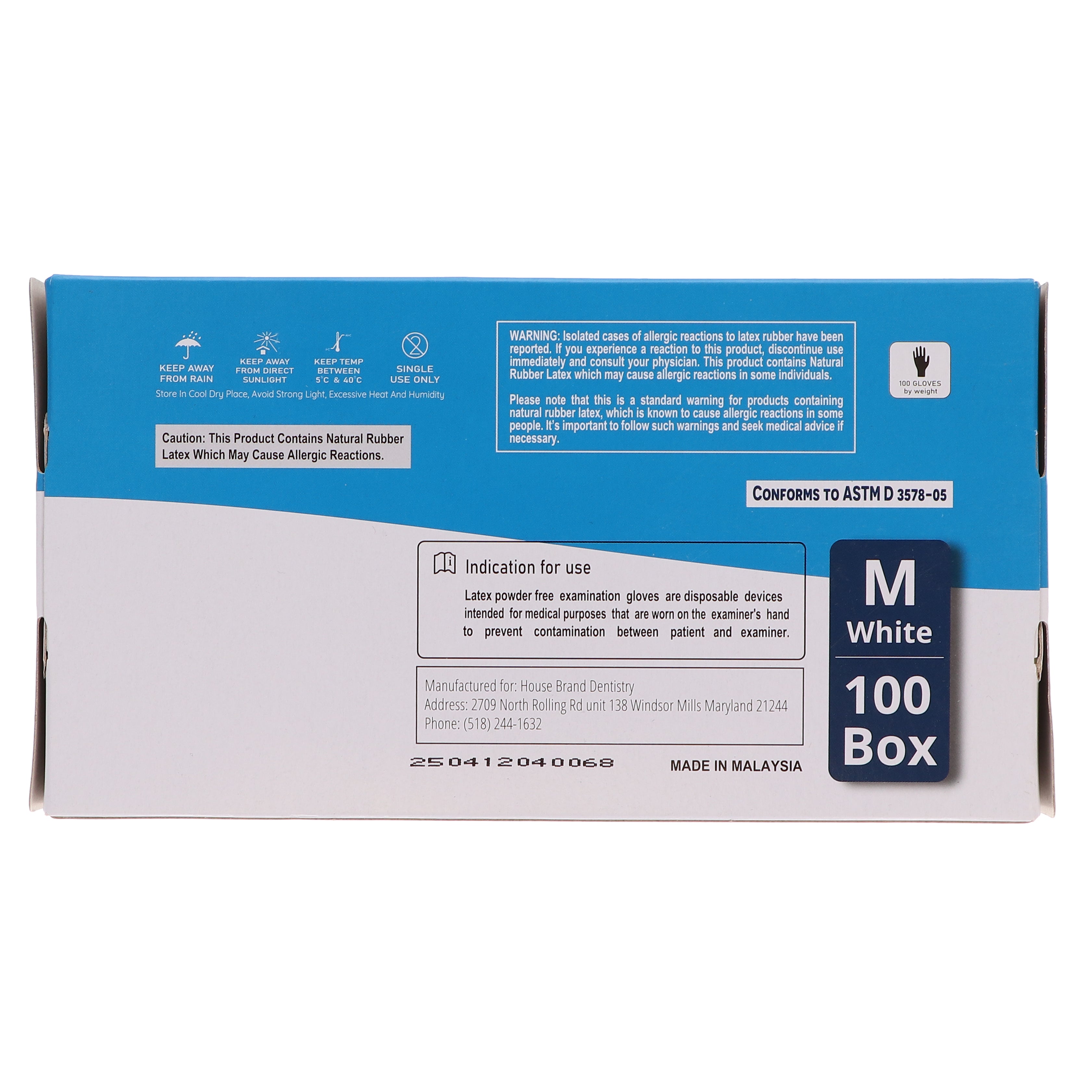 House Brand Dentistry 119152 HSB Latex Exam Gloves Medium White Powder Free 100/Bx