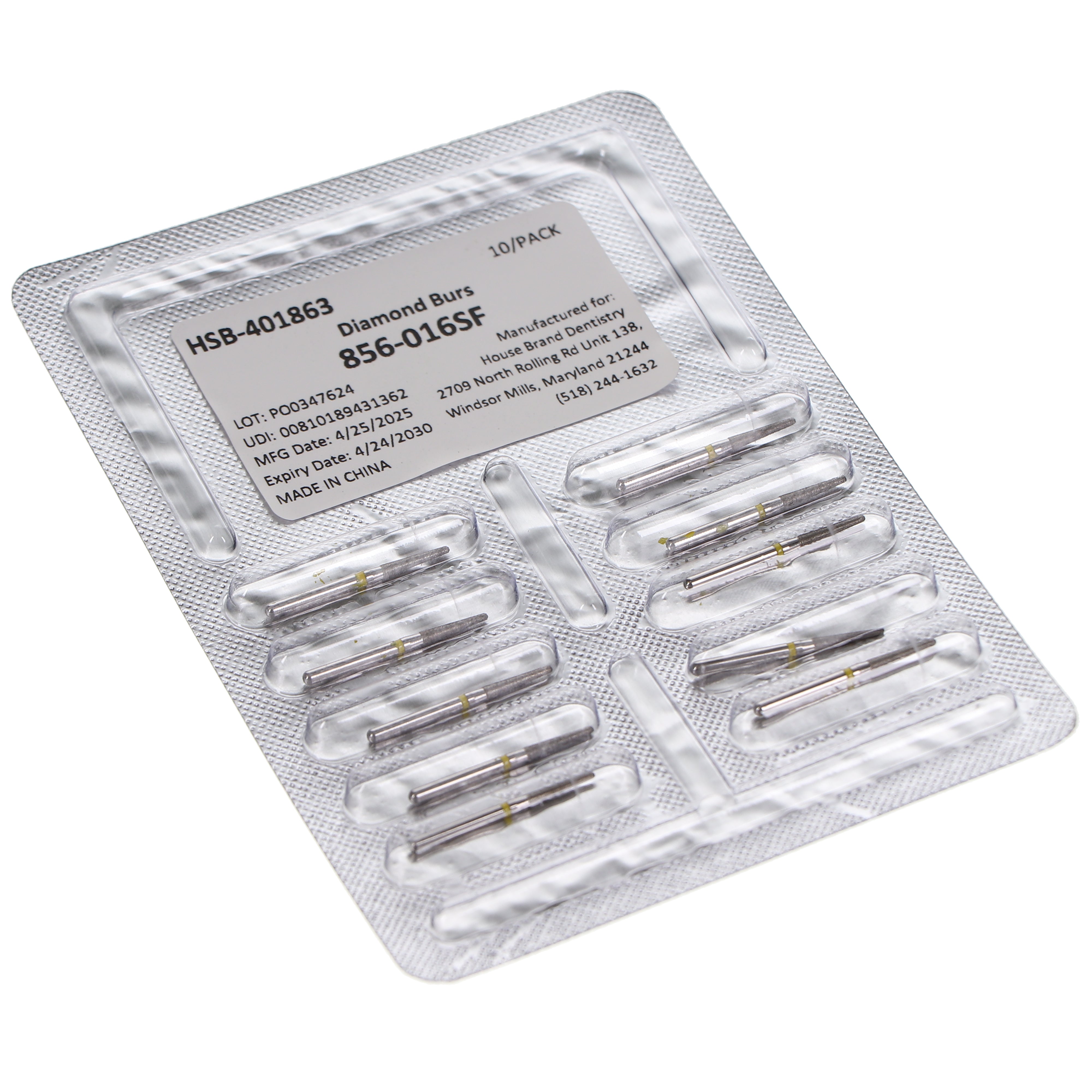 House Brand Dentistry 401863 HSB FG 856-016SF Round End Taper Super Fine Grit Diamond Burs 10/Pk