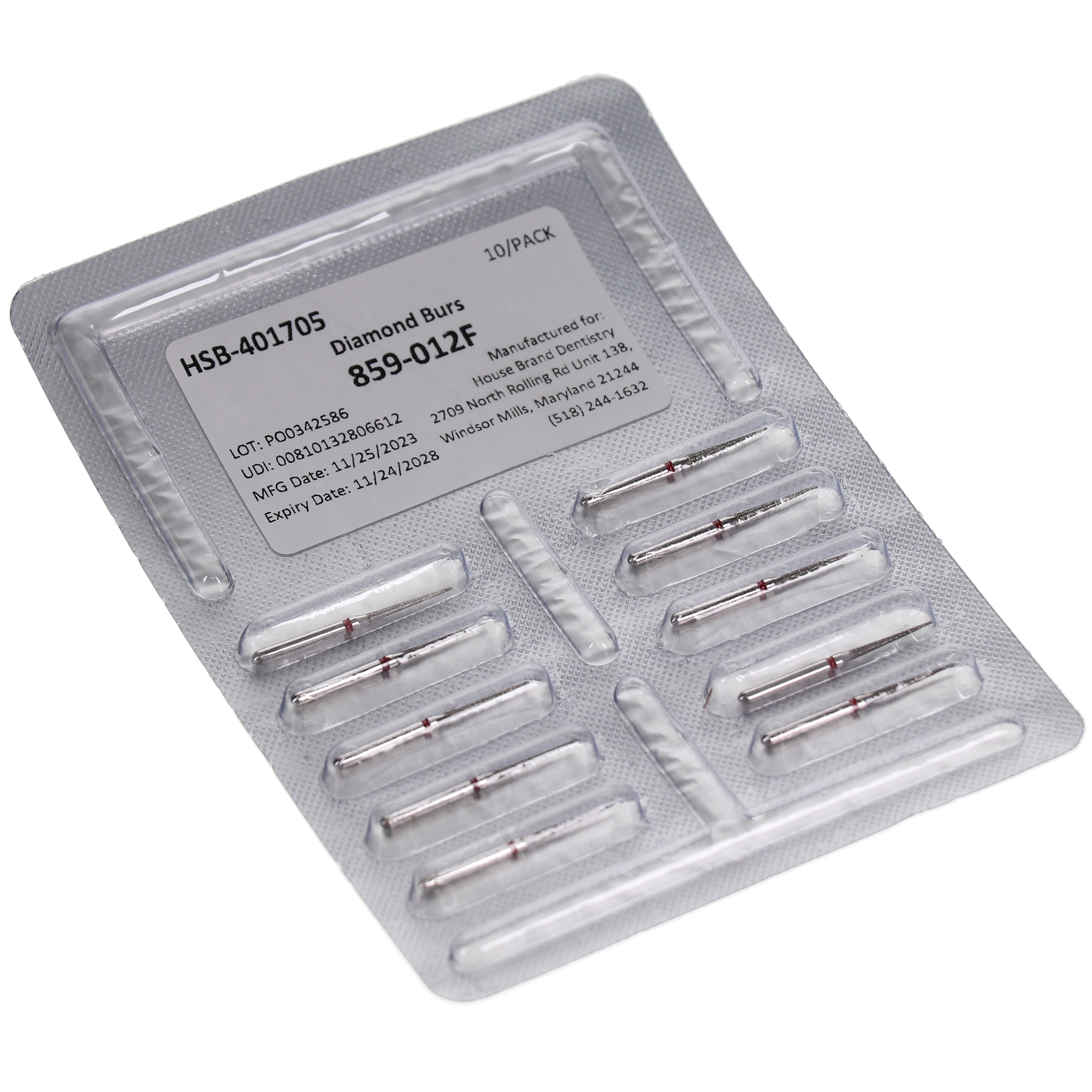 House Brand Dentistry 401705 HSB FG 859-012F Needle Fine Grit Diamond Burs 10/Pk