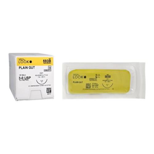 Look X593B Plain Gut Absorbable Sutures C-21 3/0 18