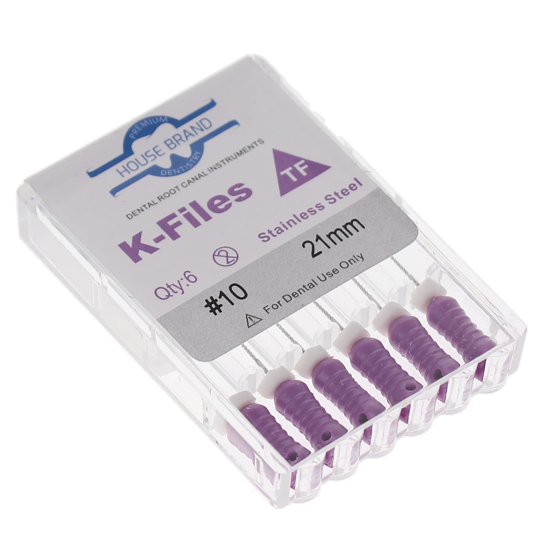 House Brand Dentistry 400201 HSB K-Files Flex-Type 21mm #10 Purple Stainless Steel 6/Pk