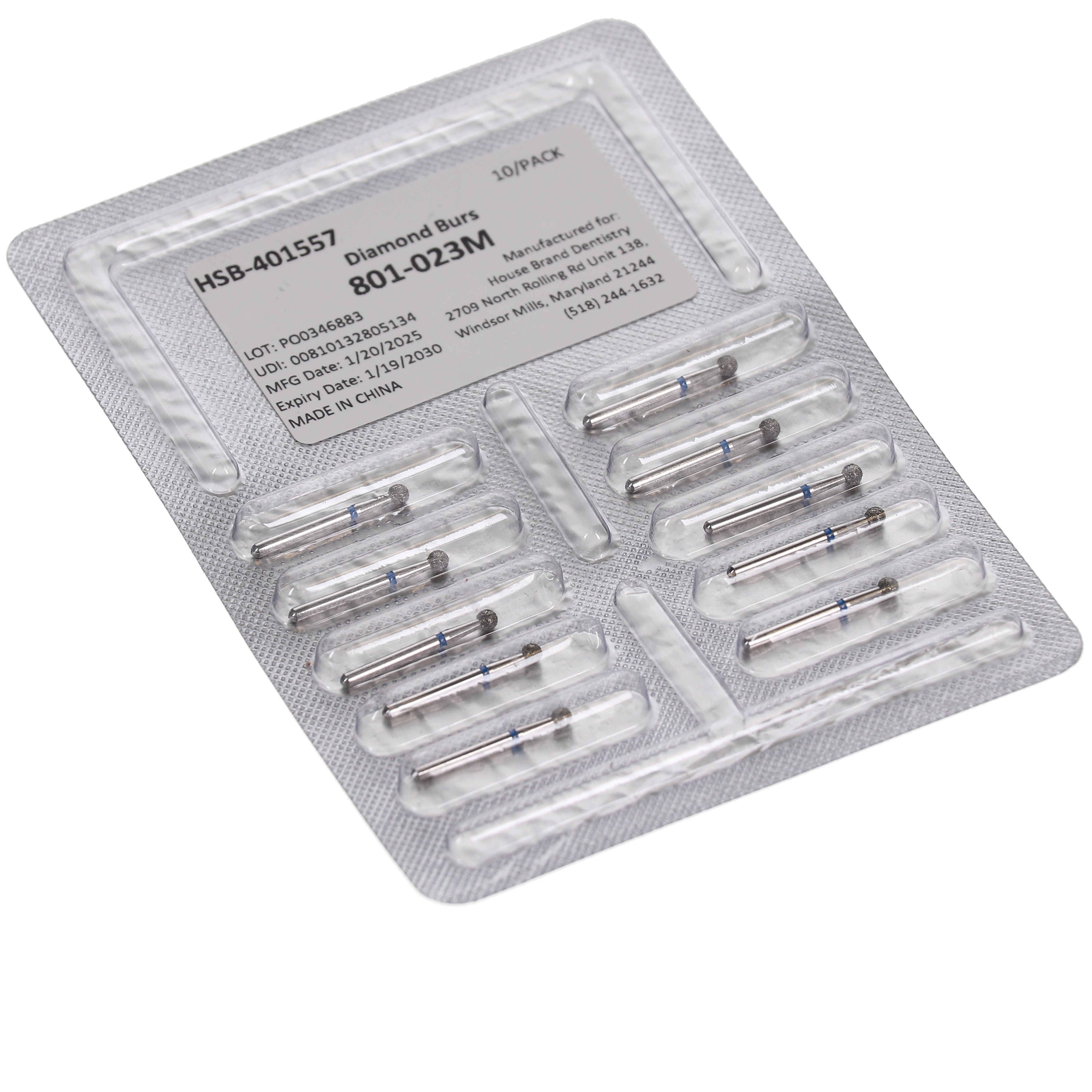 House Brand Dentistry 401557 FG 801-023M Round Medium Grit Diamond Burs 10/Pk