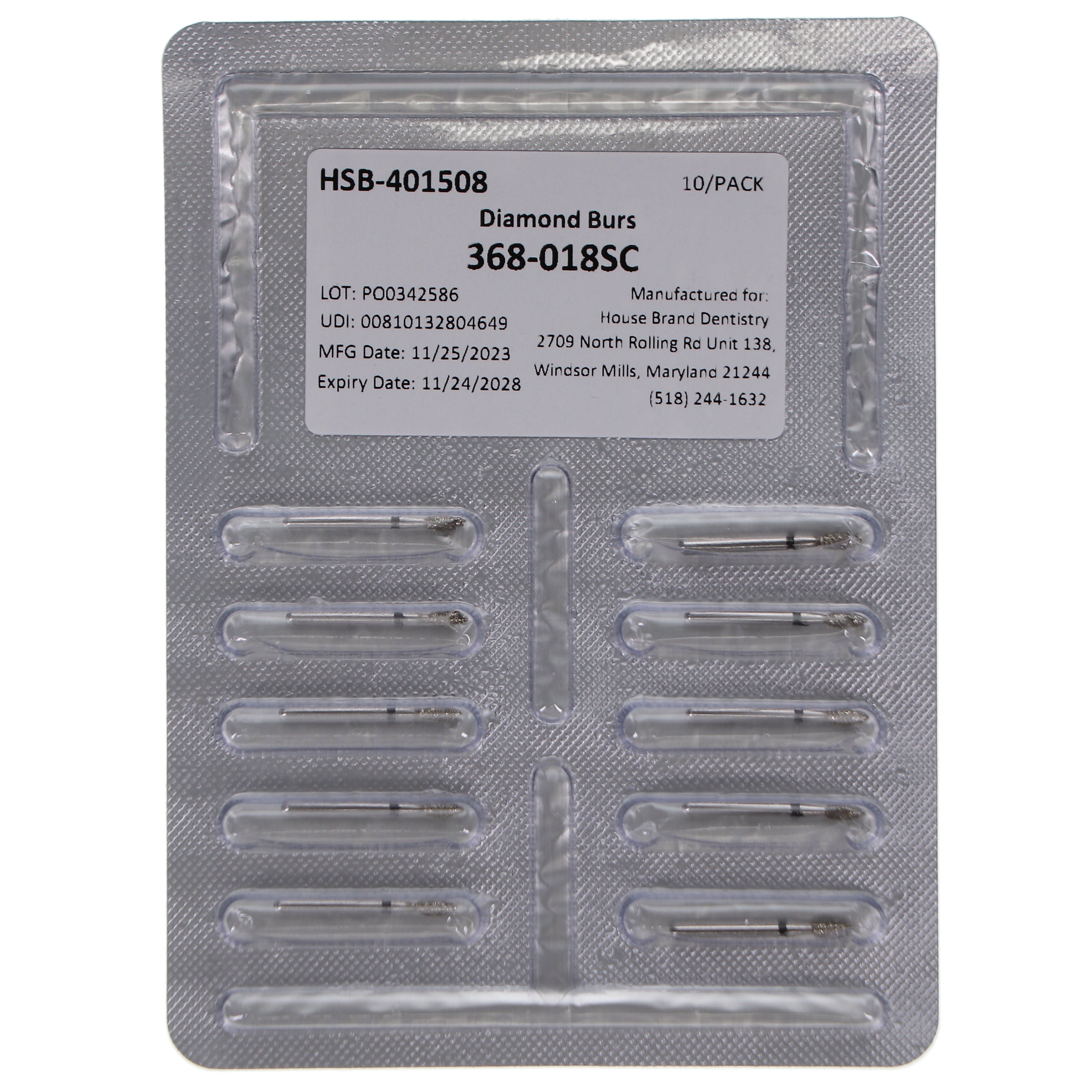 House Brand Dentistry 401508 HSB FG 368-018SC Football Super Coarse Grit Diamond Burs 10/Pk