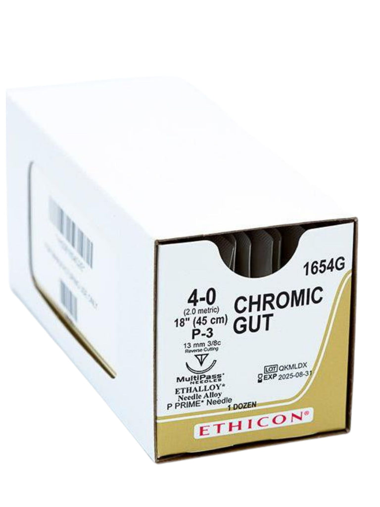 J&J Ethicon 1654G Chromic Gut Absorbable Sutures P3 4/0 18'' 12/Bx