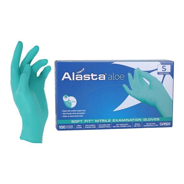 Dash Medical AA100S Alasta Aloe Nitrile Exam Gloves Small 100/Bx