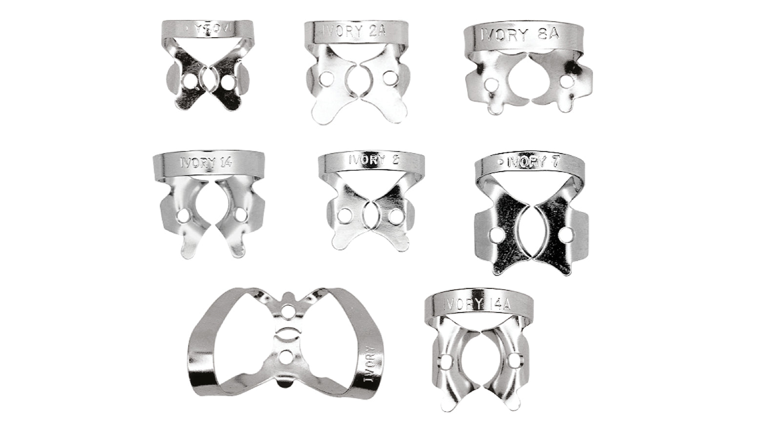 Kulzer 50057968 Ivory Clamps Rubber Dam Clamp Starter Kit: 8 1 Of Each: 0 2 2A 7 8A 9 14 & 14A