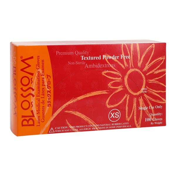 Blossom Disposables BM-6225-LTX-PF Latex Gloves Extra Small Textured 100/Bx