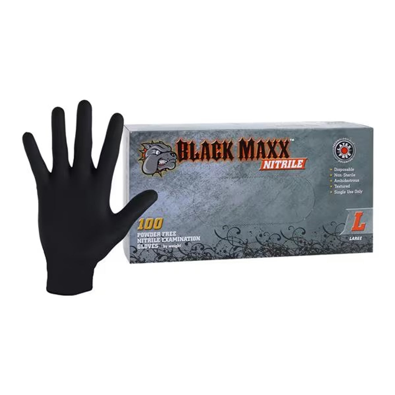 Dash Medical BMN100L Black Maxx Nitrile Exam Gloves Large 100/Bx