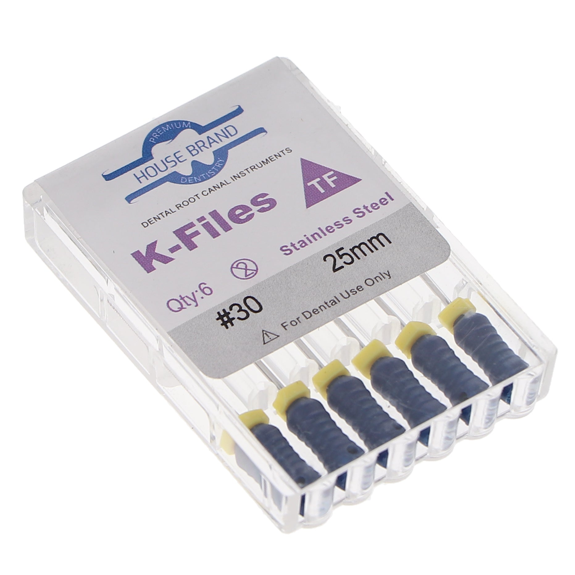 House Brand Dentistry 400219 HSB K-Files Flex-Type 25mm #30 Blue Stainless Steel 6/Pk