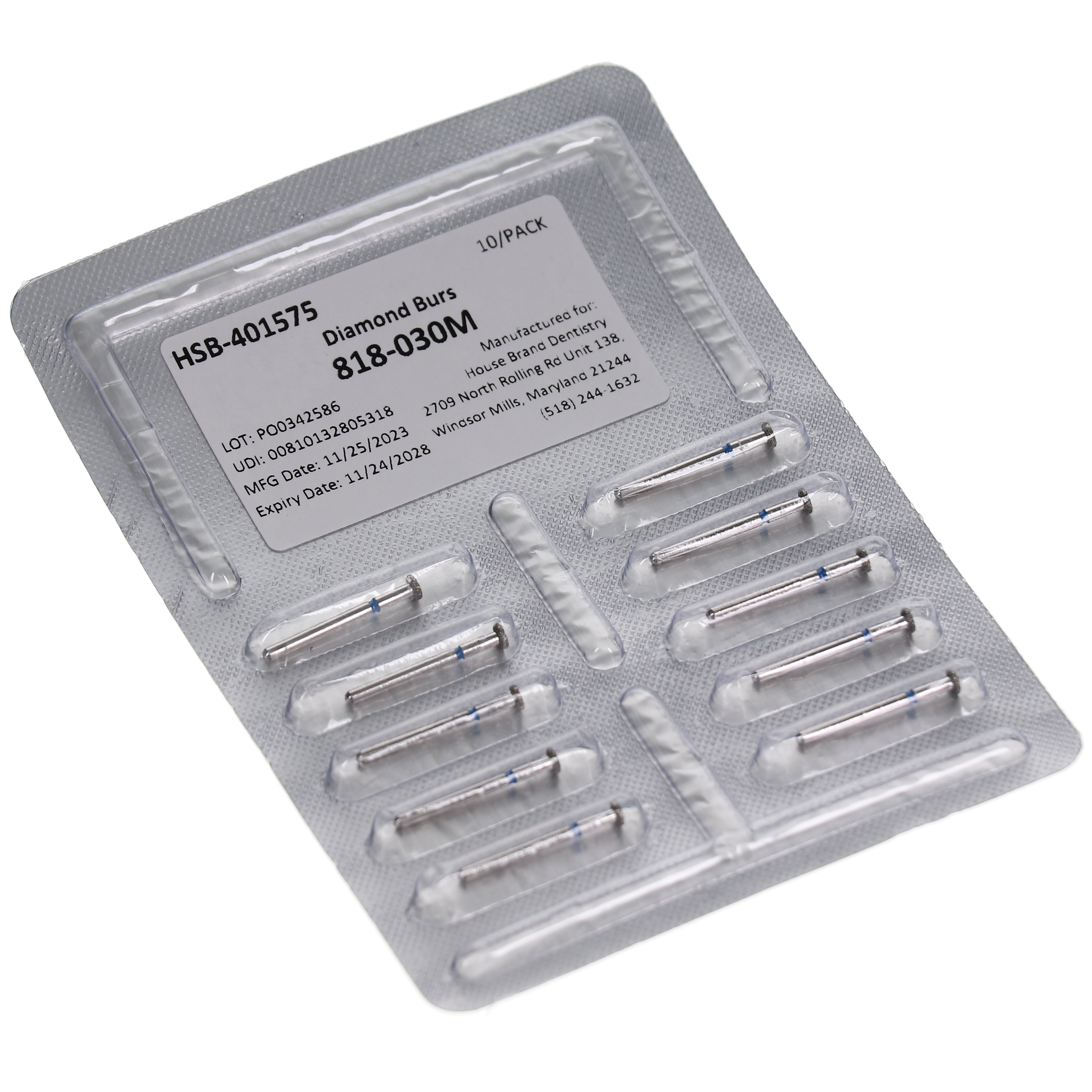 House Brand Dentistry 401575 HSB FG 818-030M Wheel Medium Grit Diamond Burs 10/Pk