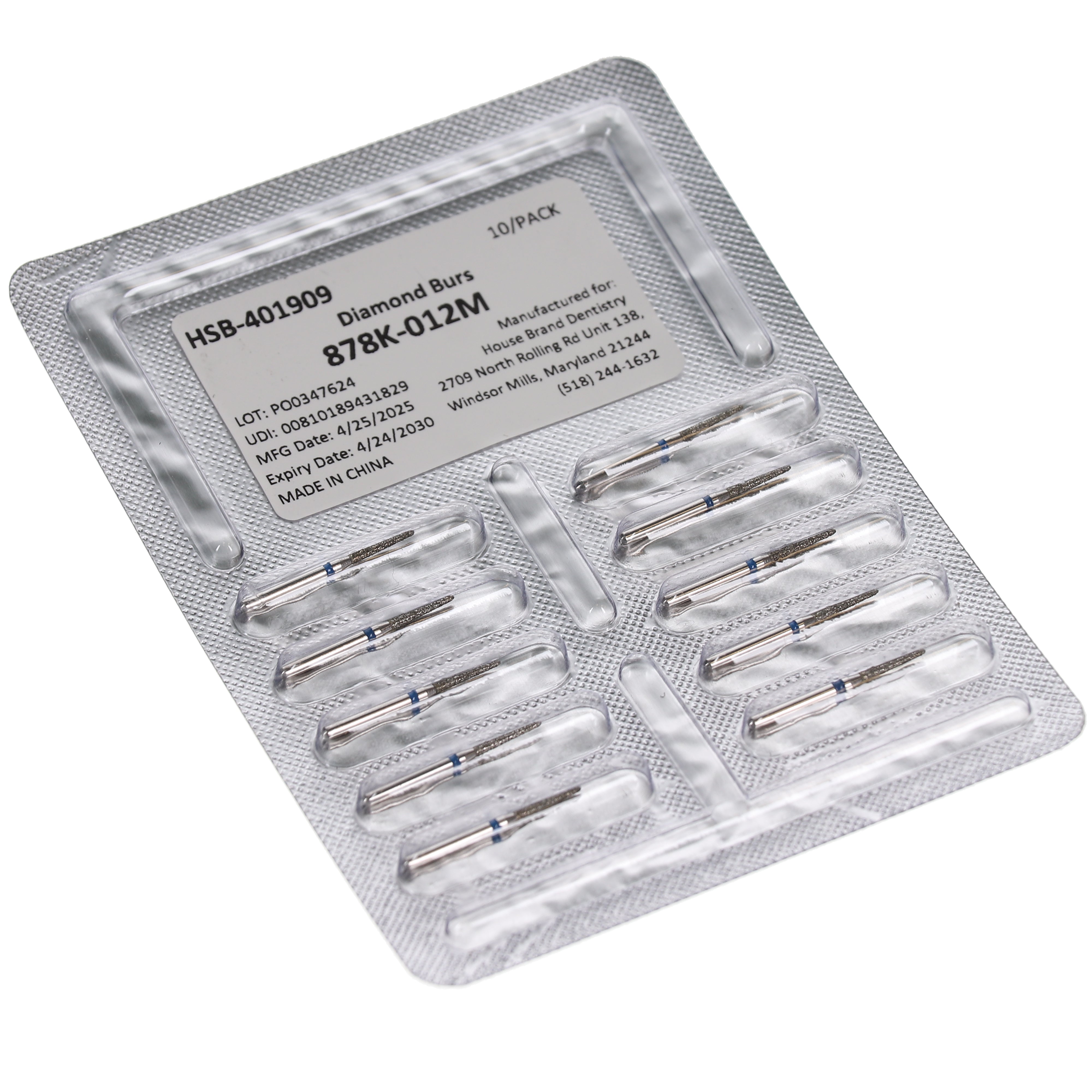 House Brand Dentistry 401909 HSB FG 878K-012M Curettage Medium Grit Diamond Burs 10/Pk