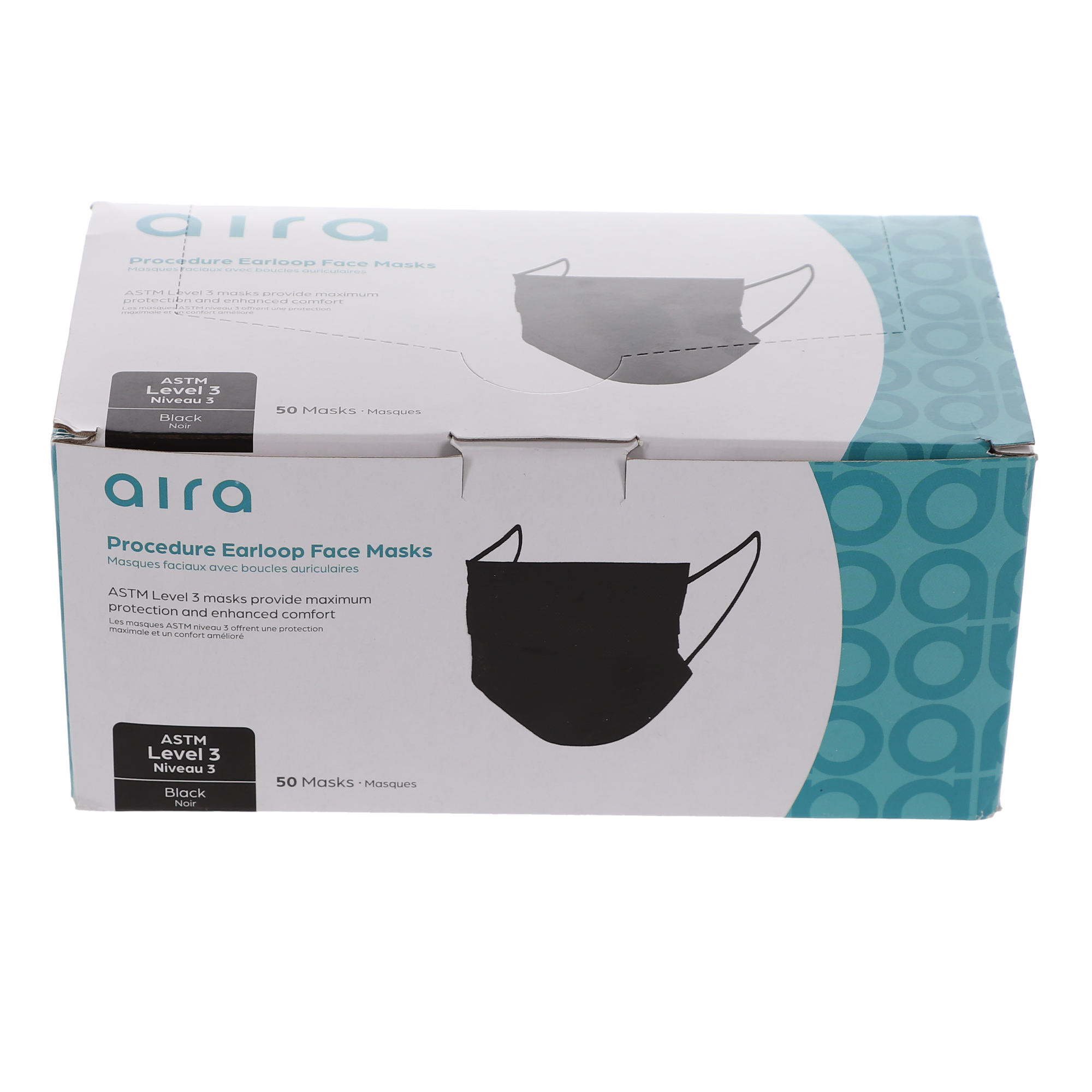 Aira 109132 Procedure Earloop Face Masks 3-Ply ASTM Level 3 Black 50/Bx