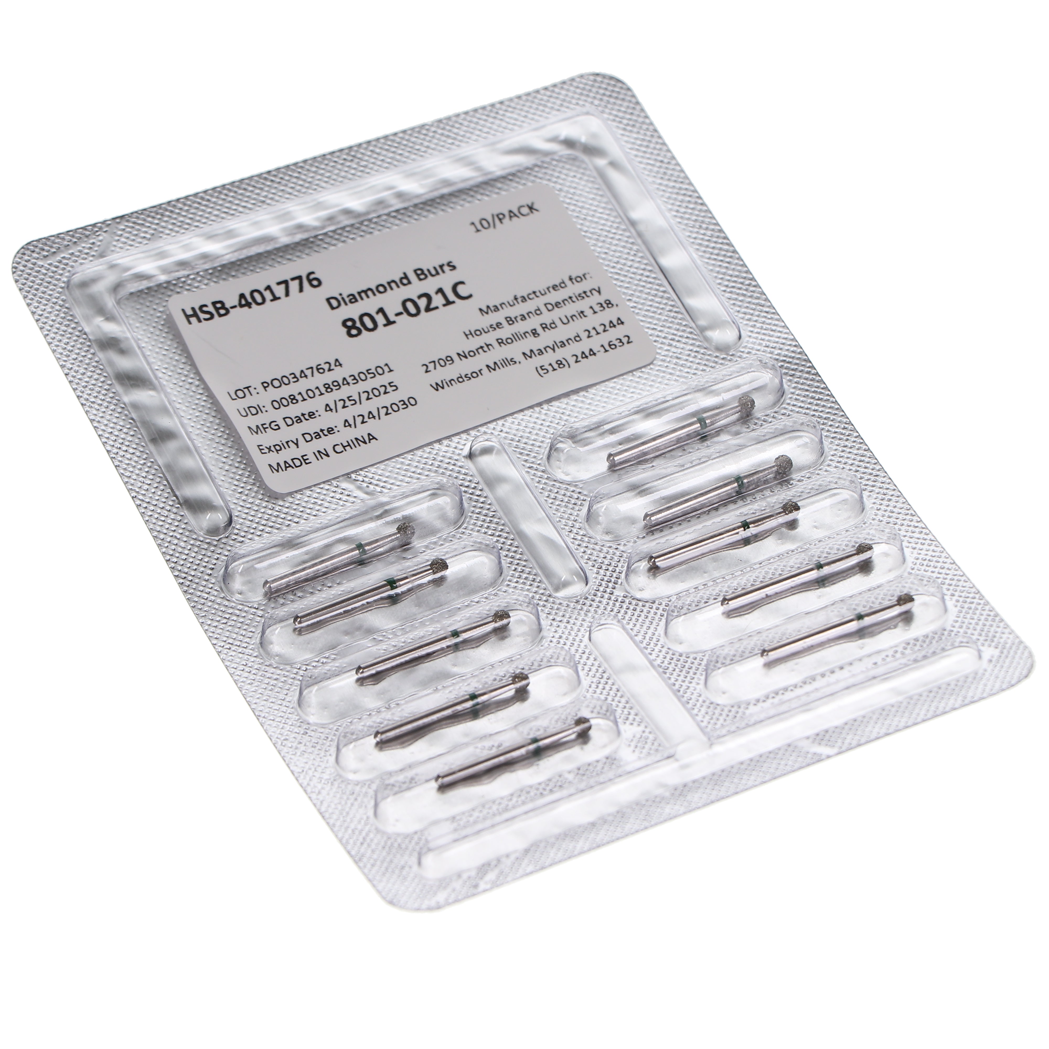 House Brand Dentistry 401776 HSB FG 801-021C Round Coarse Grit Diamond Burs 10/Pk