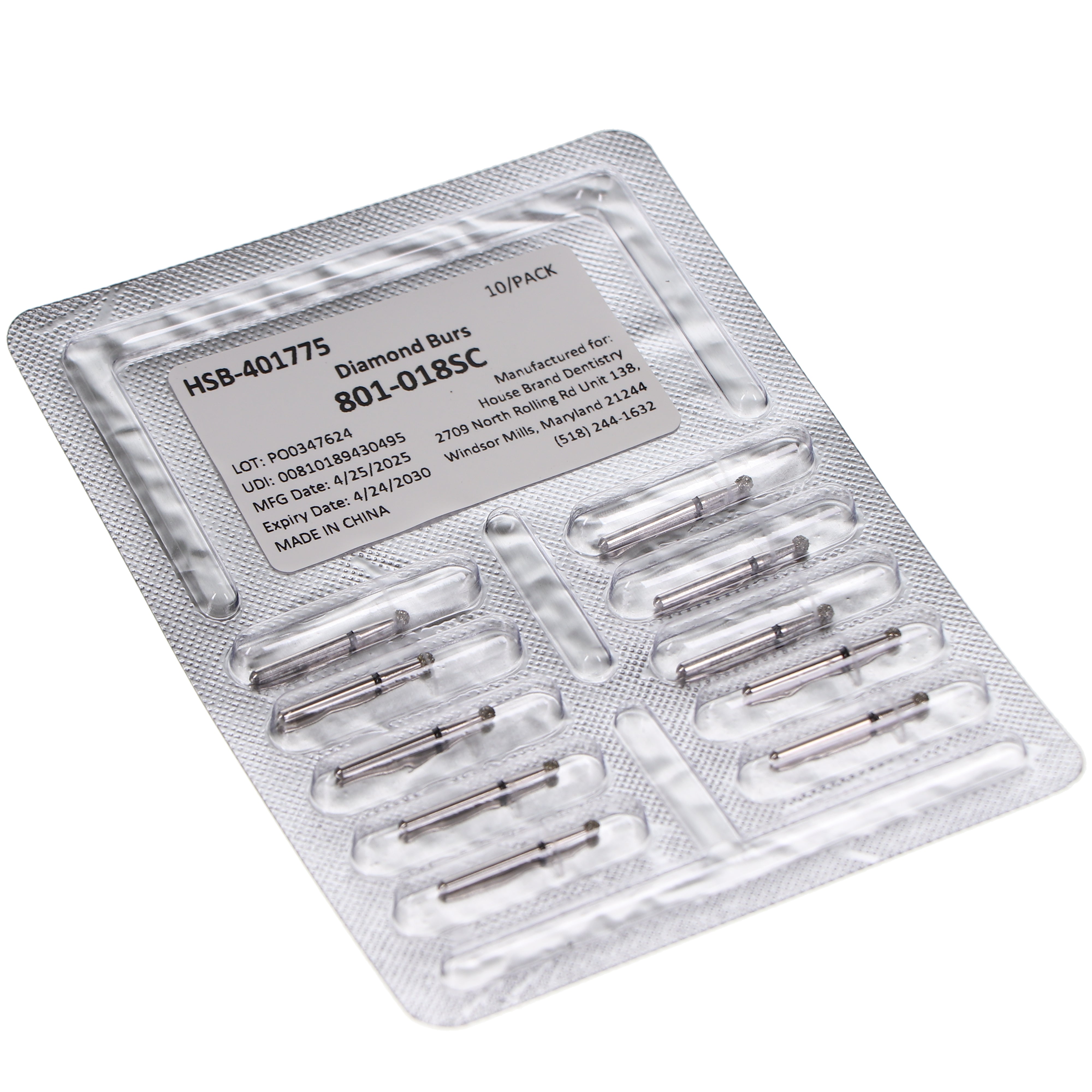 House Brand Dentistry 401775 HSB FG 801-018SC Round Coarse Grit Diamond Burs 10/Pk
