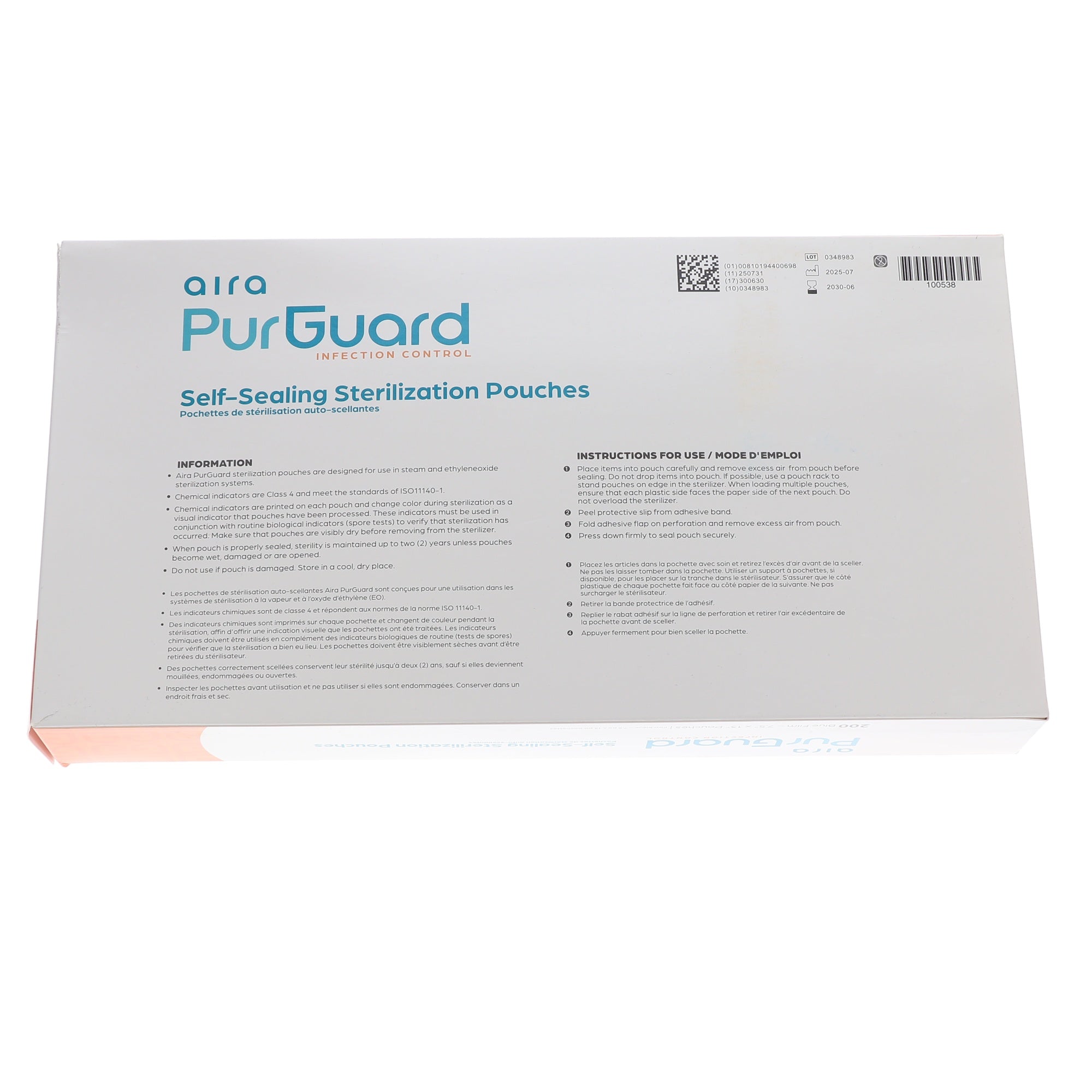 Aira 100538 PurGuard Sterilization Pouches Blue Film 7.5 X 13 200/Pk
